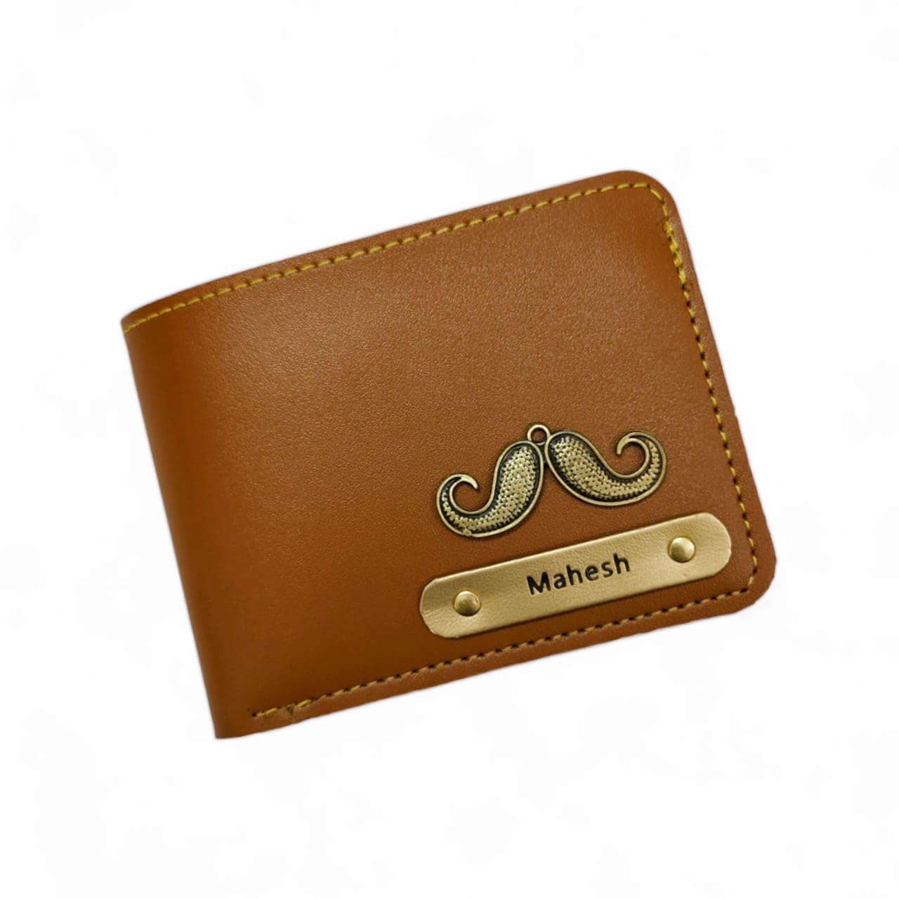 Personalized Brown Leather Wallet with name print & Charm 