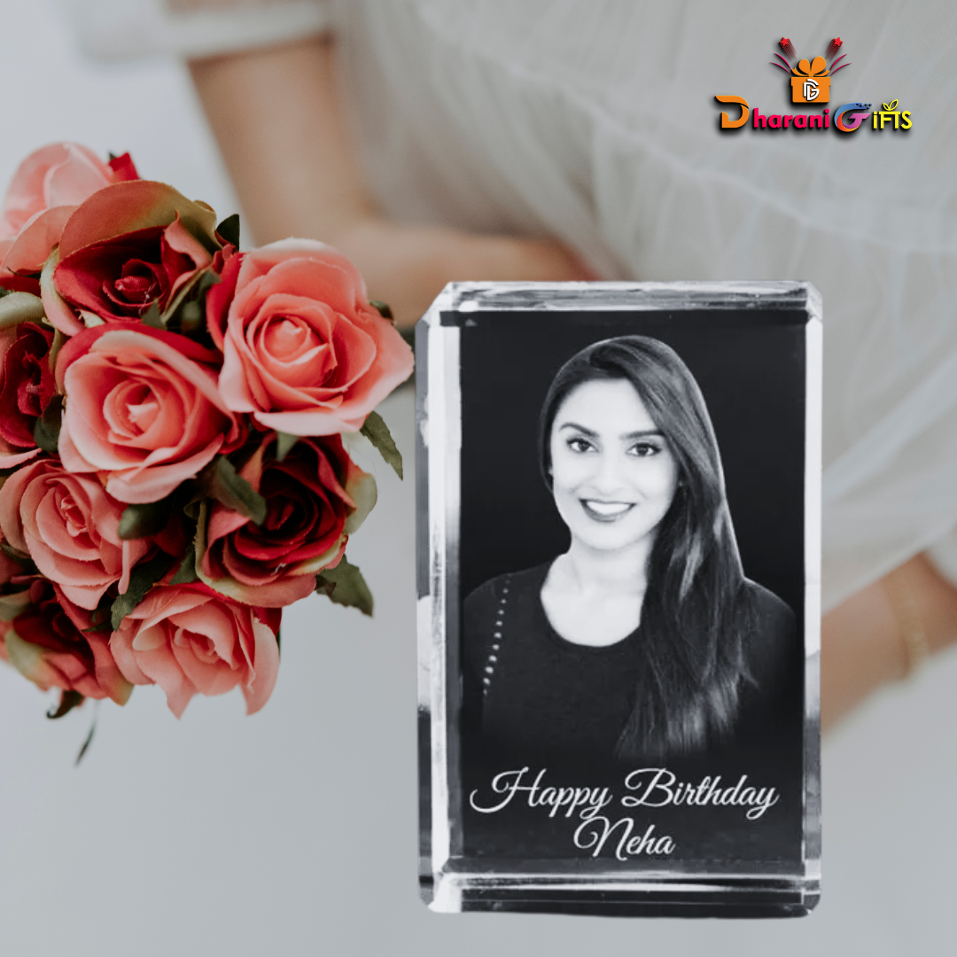 3D Crystal Cube with Personalized Engraved Crystal Birthday Gift(Size: 4x4x6cm )