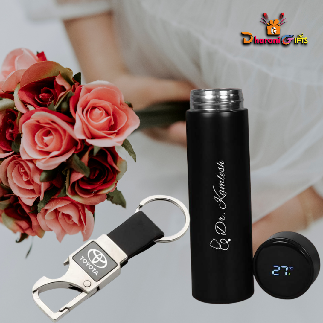 Personalized Temperature Display Bottle with Keychain