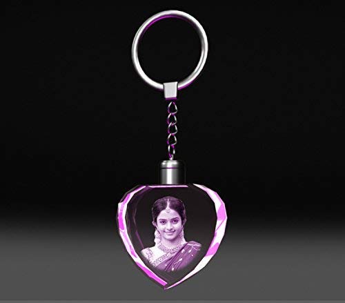 Personalized 2D Heart-Shaped  Crystal Photo Keychain