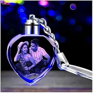 Personalized 2D Heart-Shaped  Crystal Photo Keychain