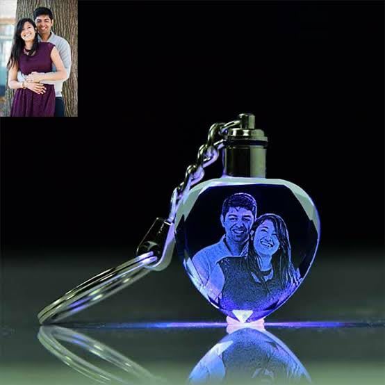 Personalized 2D Heart-Shaped  Crystal Photo Keychain