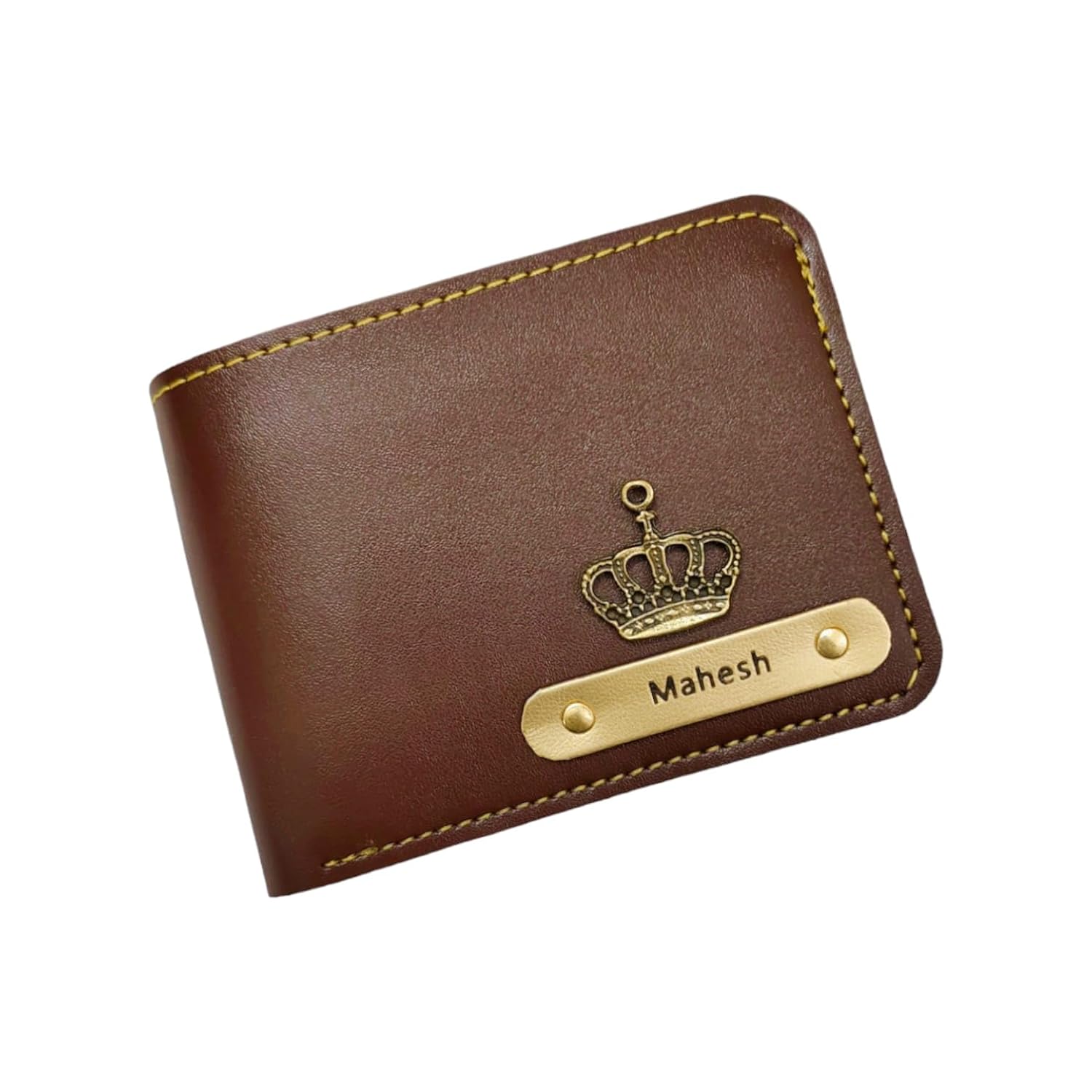 Personalized Brown Leather Wallet with name print & Charm 