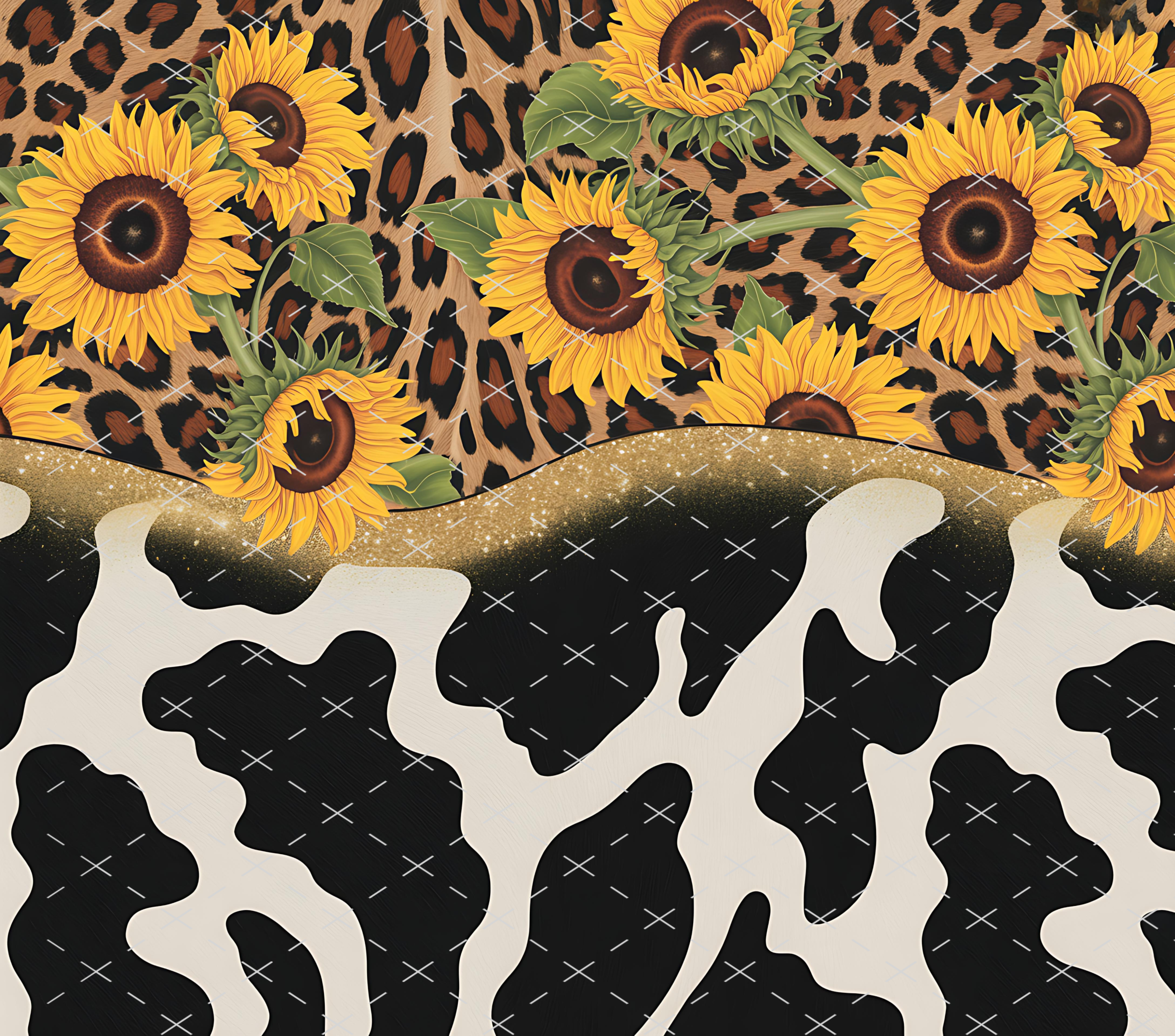 Sunflower Leopard Cow Glitter Pattern tumbler wrap 20oz PNG