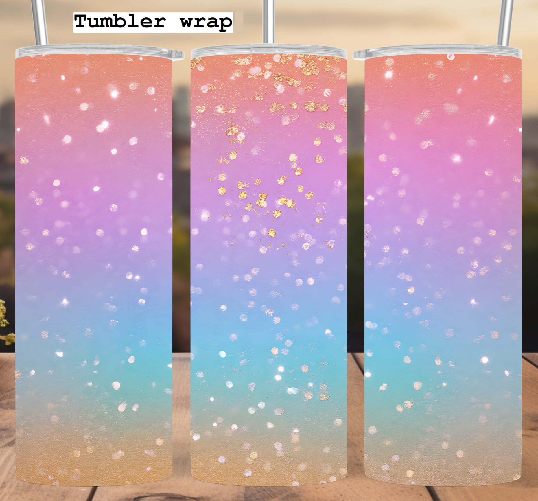 Pastel Rainbow Gold Glitter Sparkle tumbler wrap 20oz PNG