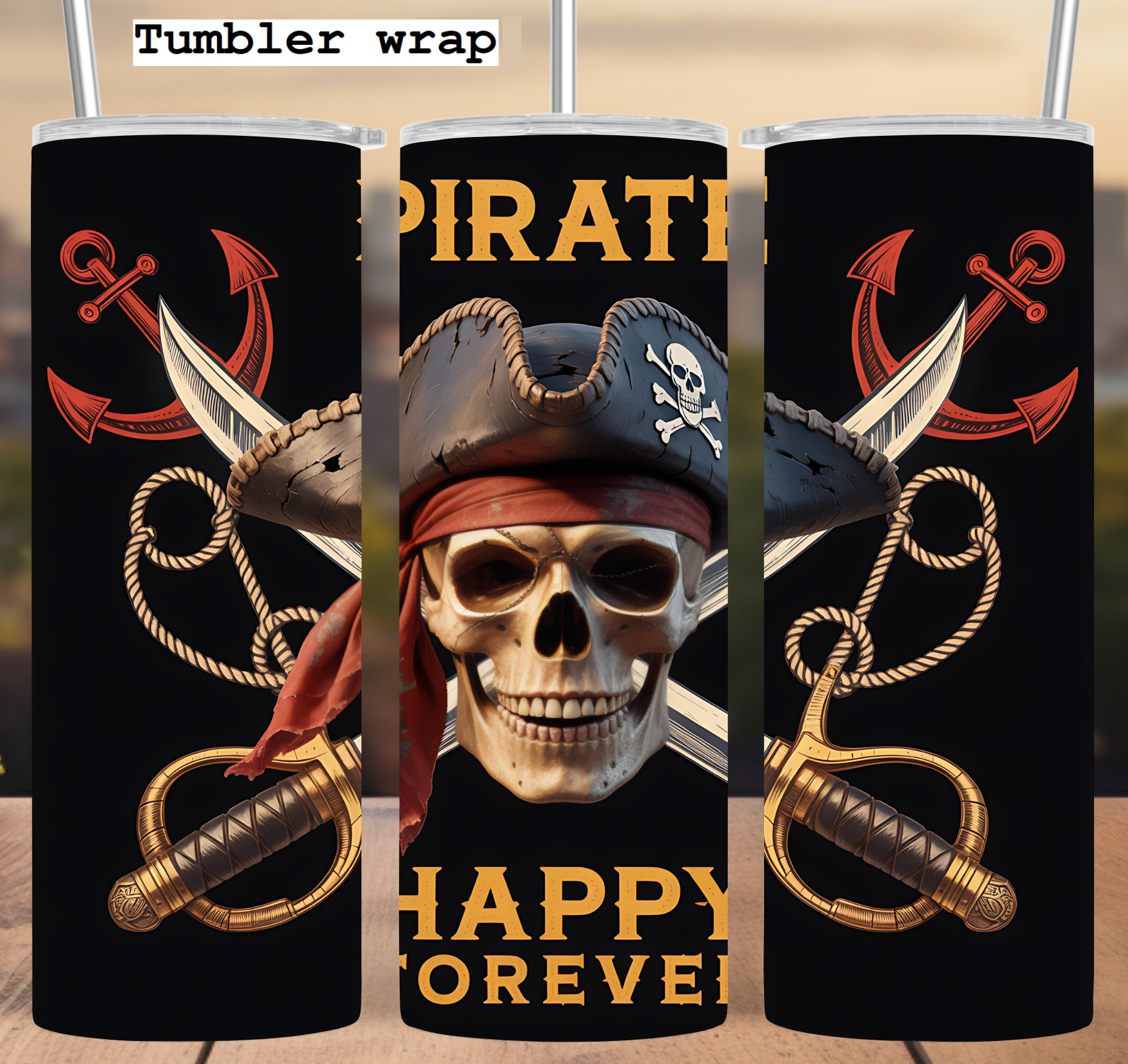 Pirate Skull Swords tumbler wrap 20oz PNG
