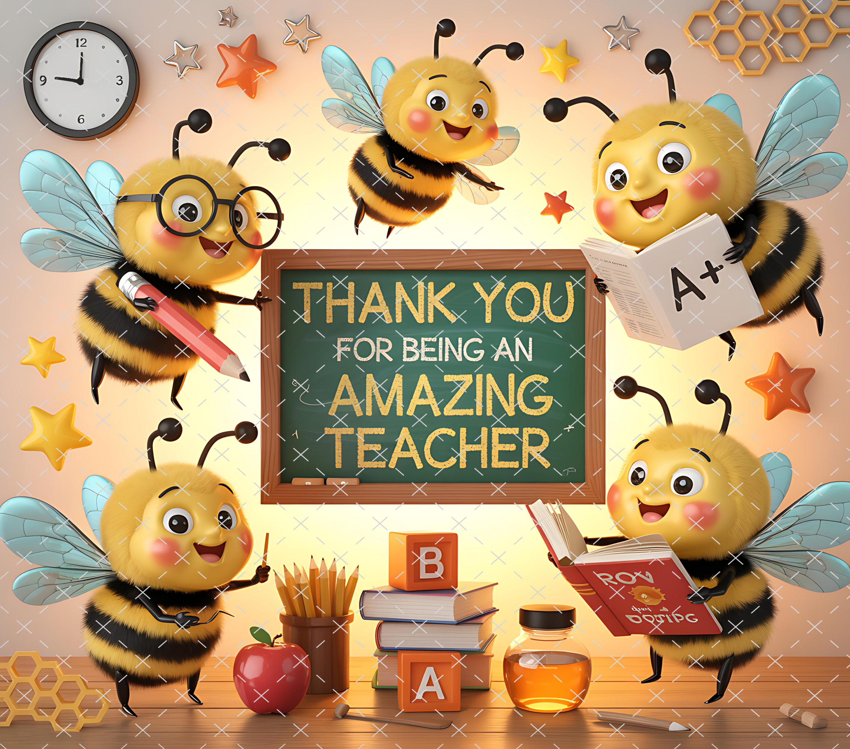 Bee Teacher Appreciation Tumbler Wrap: Cute Classroom Honey Bee Design 20oz PNG (Digital Download)
