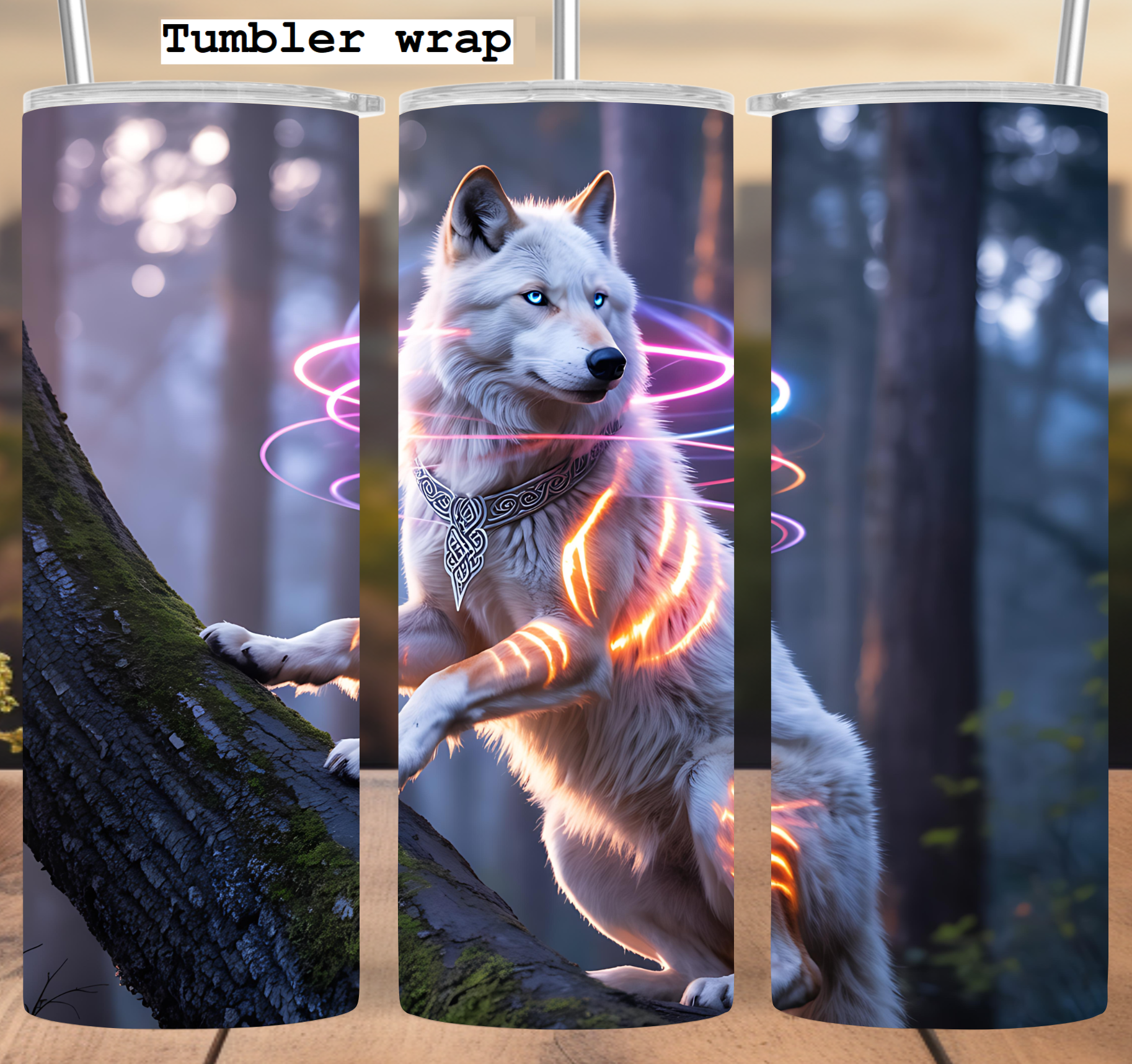 Mystic Wolf Forest Glow tumbler wrap 20oz PNG