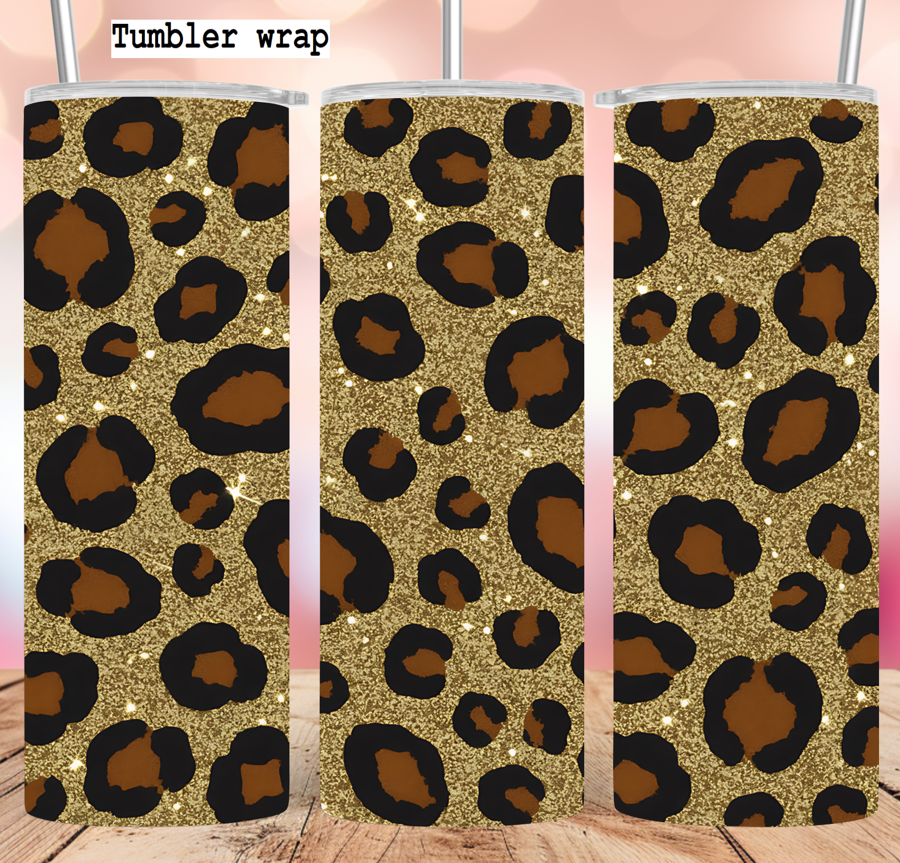 Gold Glitter Leopard Pattern tumbler wrap 20oz PNG