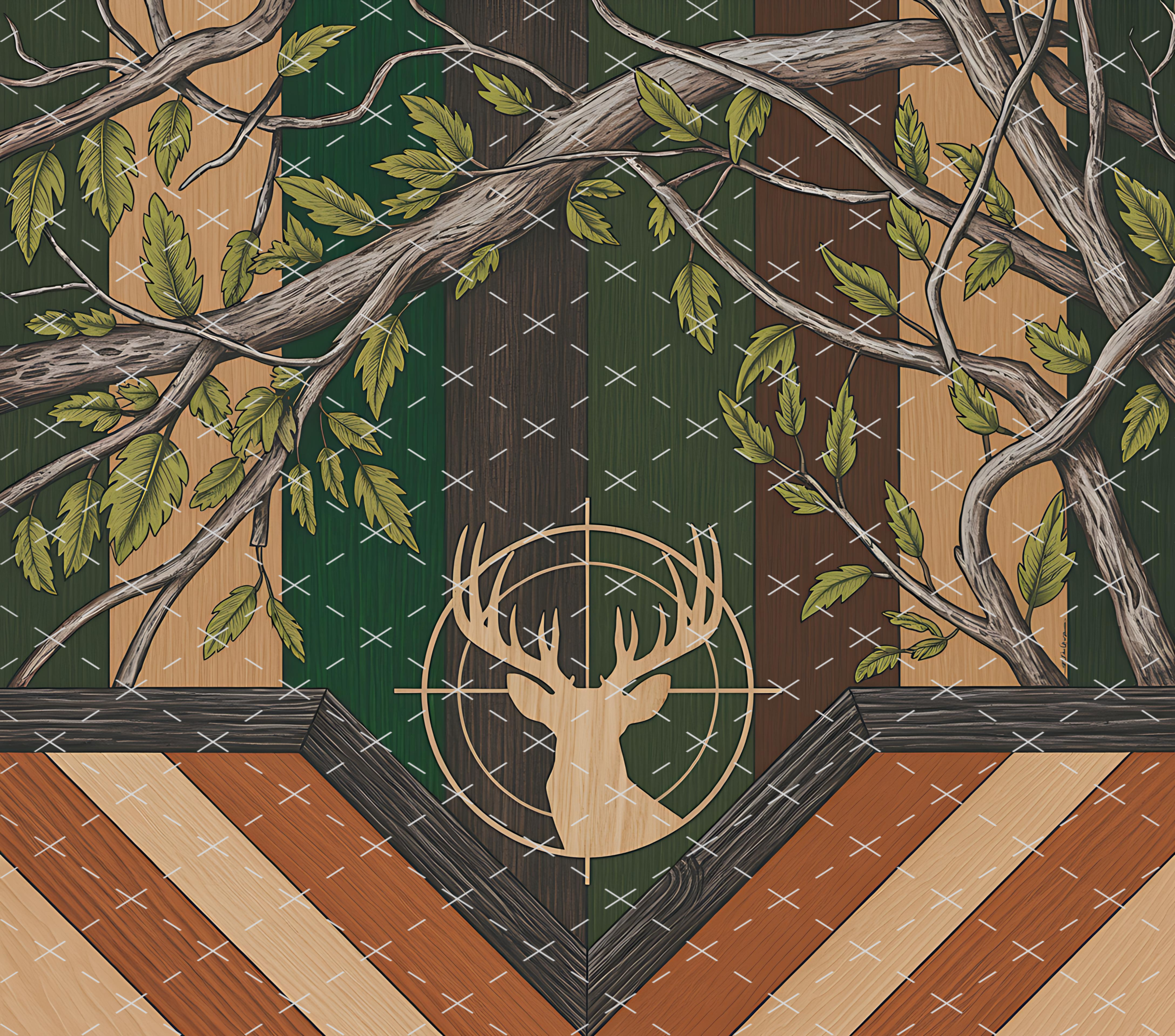 Deer Hunting Woodland Rustic Pattern tumbler wrap 20oz PNG