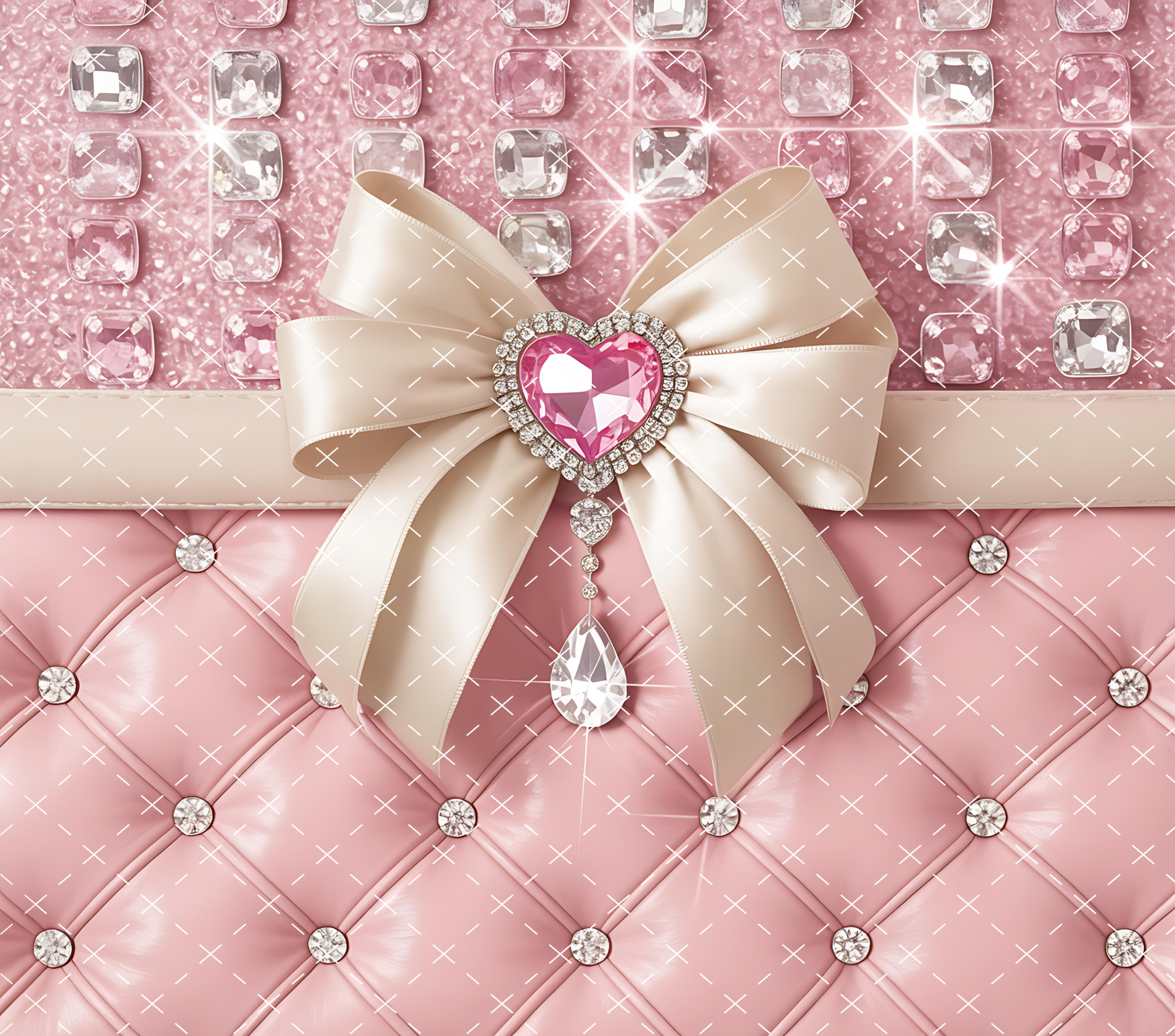 Luxury Glam Tumbler Wrap: Pink Diamond Bow Design 20oz PNG (Digital Download)