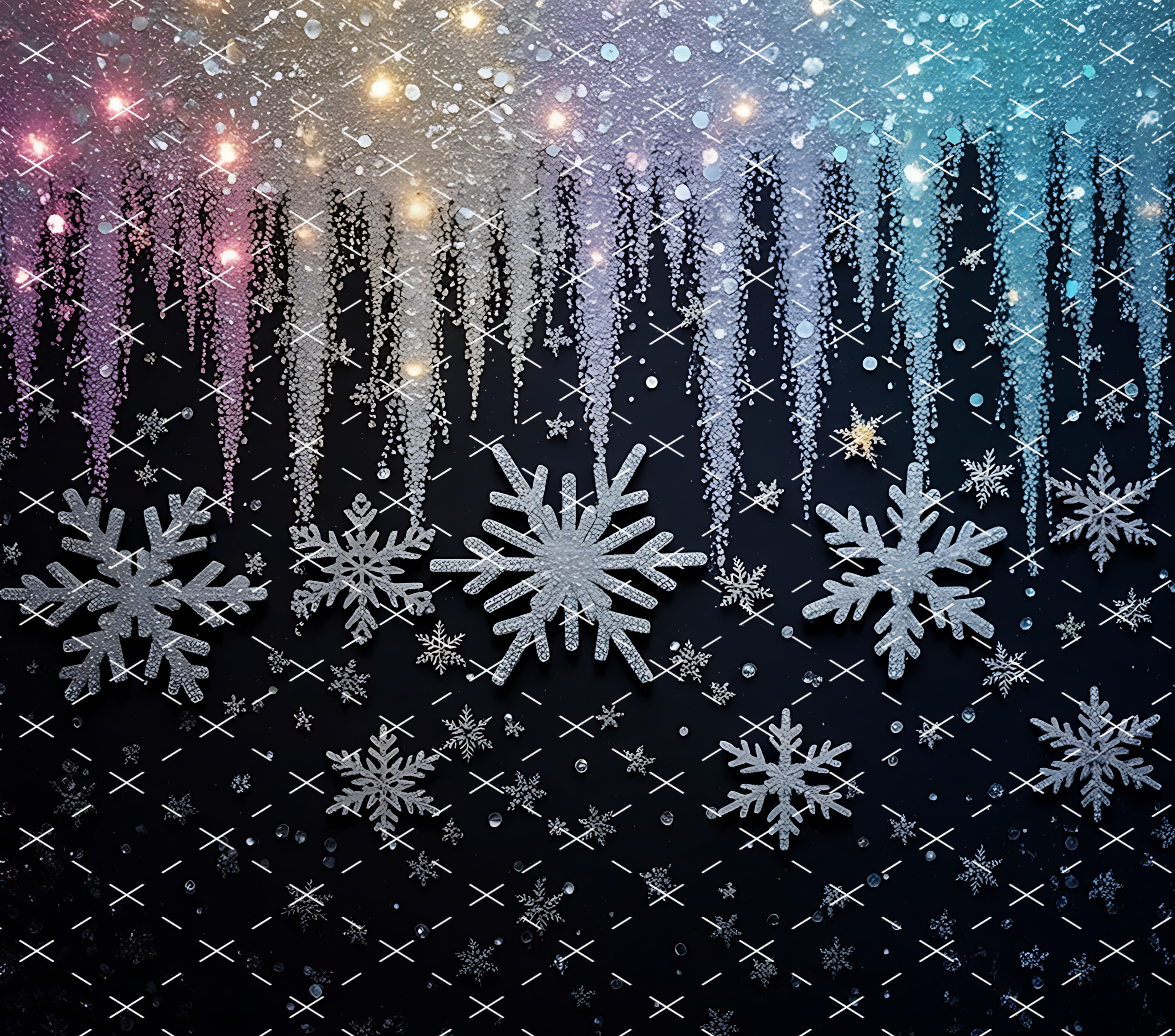 Winter Snowflake Sparkle: Silver Glitter Icicle Aesthetic tumbler wrap 20oz PNG