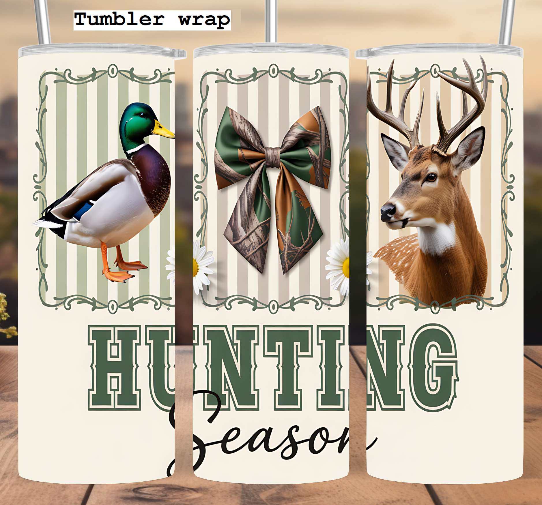Hunting Season Tumbler Wrap: Deer, Duck, and Camo Bow Country Design tumbler wrap 20oz PNG