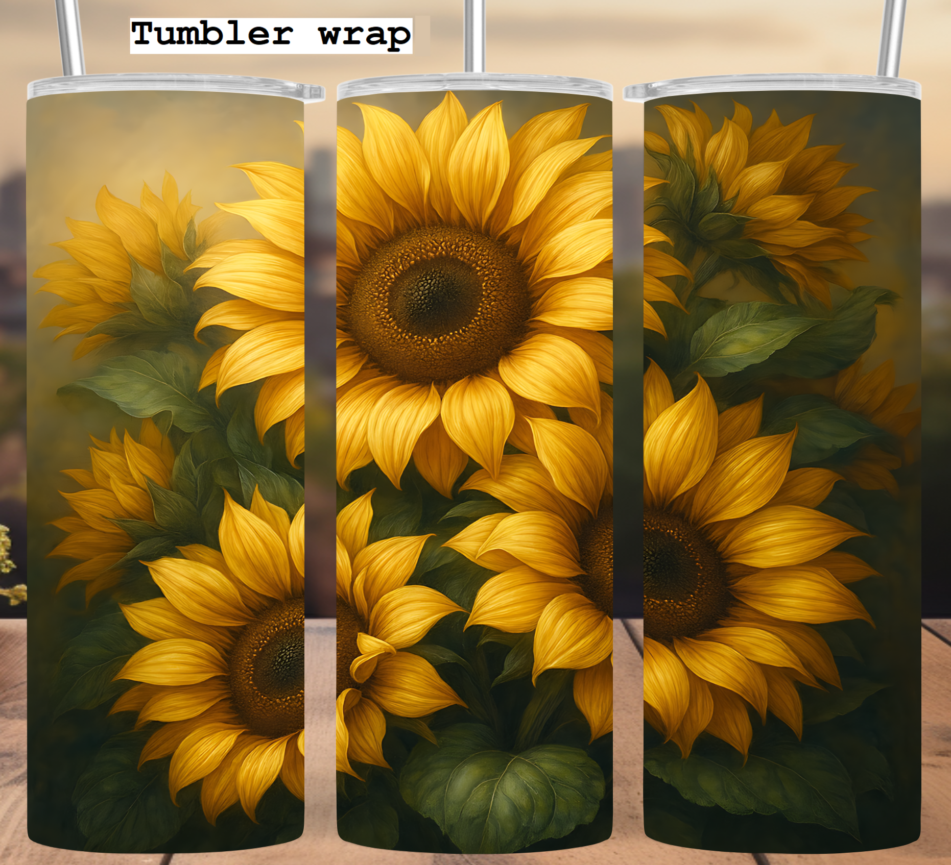 Sunflower Garden Bloom: Golden Floral Aesthetic Design tumbler wrap 20oz PNG