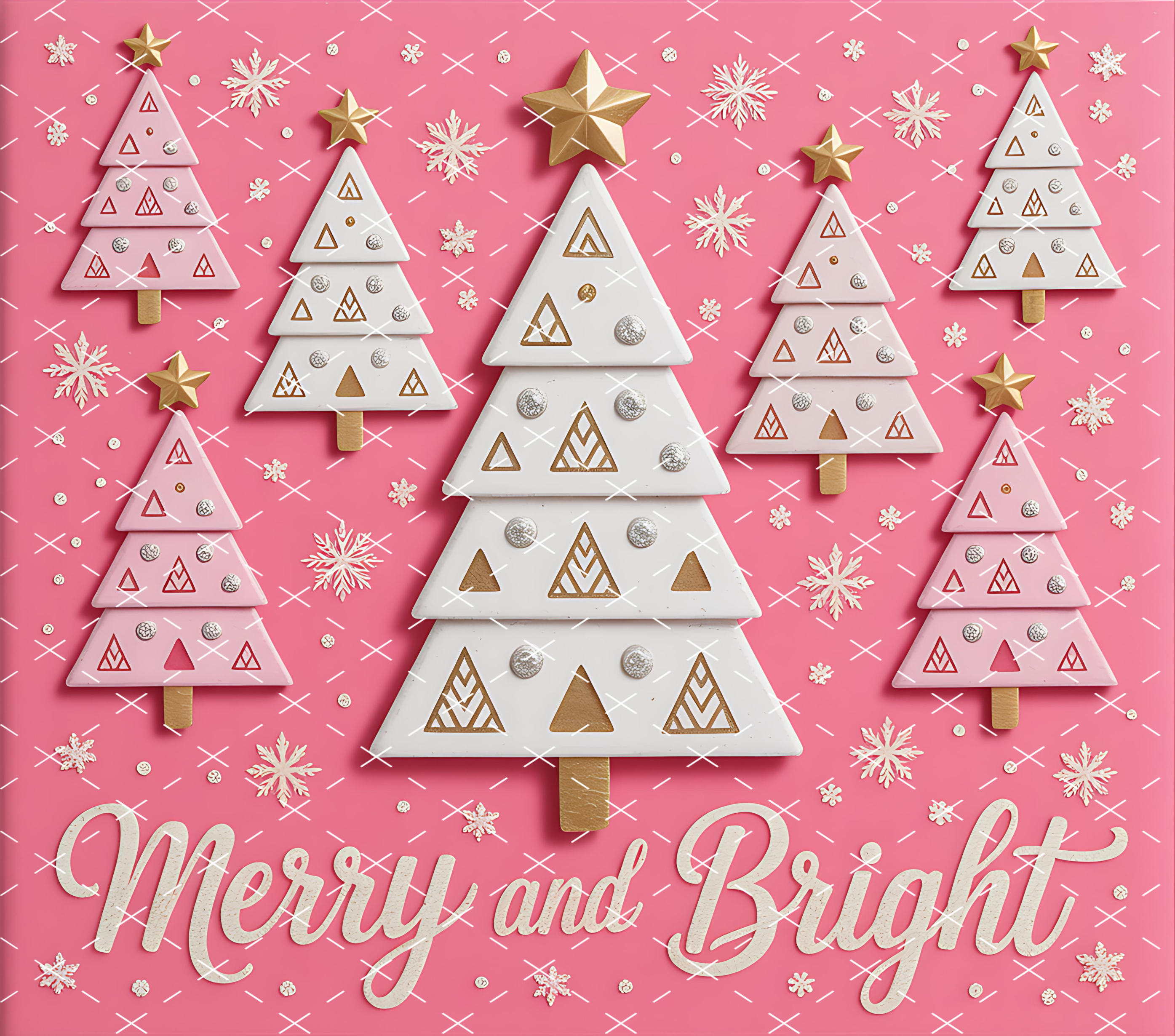 Pink Christmas Trees Merry Bright tumbler wrap 20oz PNG