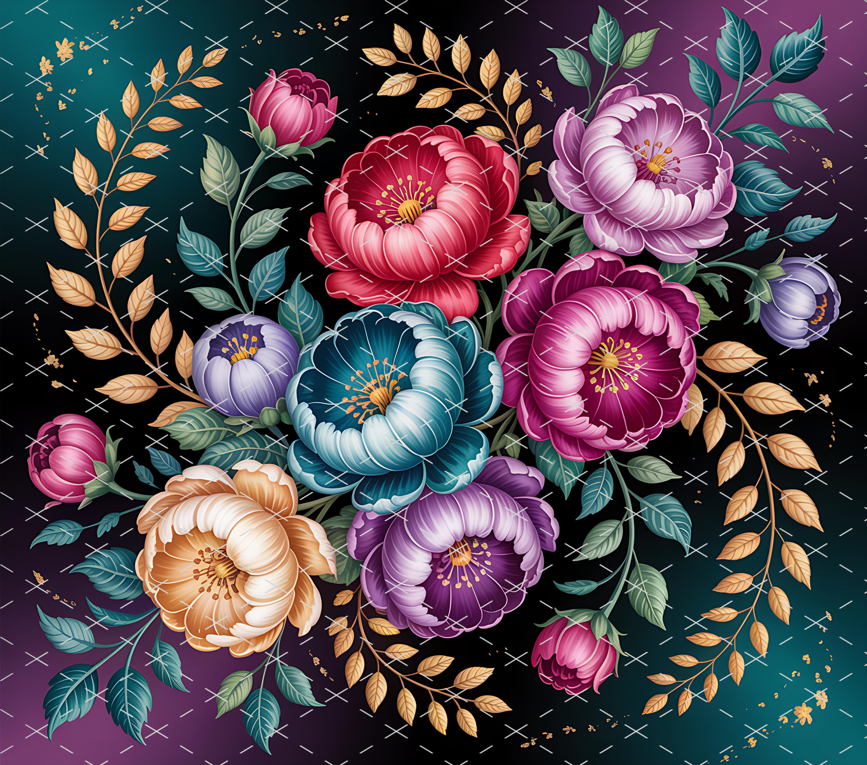 Colorful Floral Bouquet tumbler wrap 20oz PNG