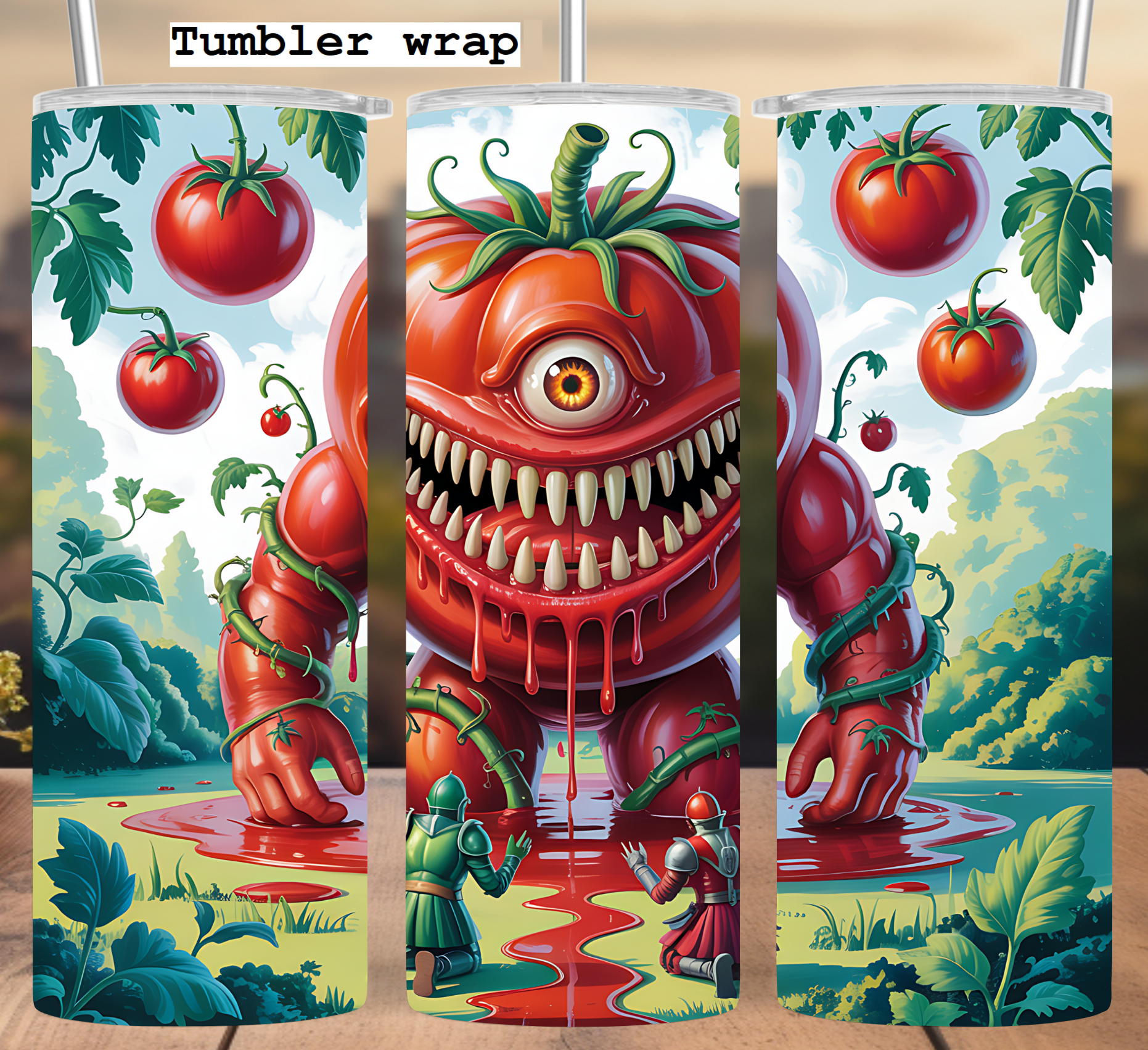 Monster Tomato Fantasy Art tumbler wrap 20oz PNG
