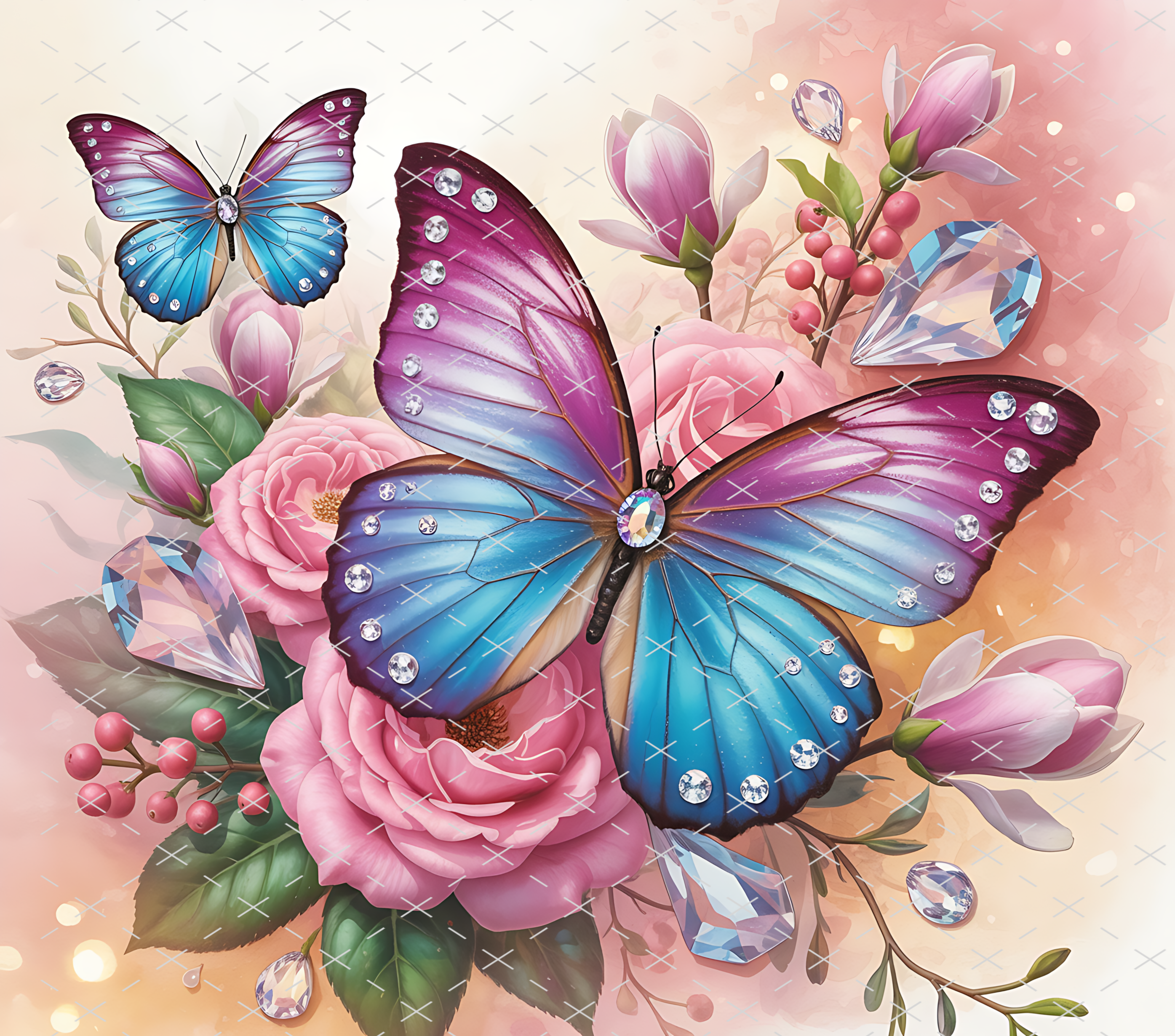 Jeweled Butterfly Floral Design tumbler wrap 20oz PNG