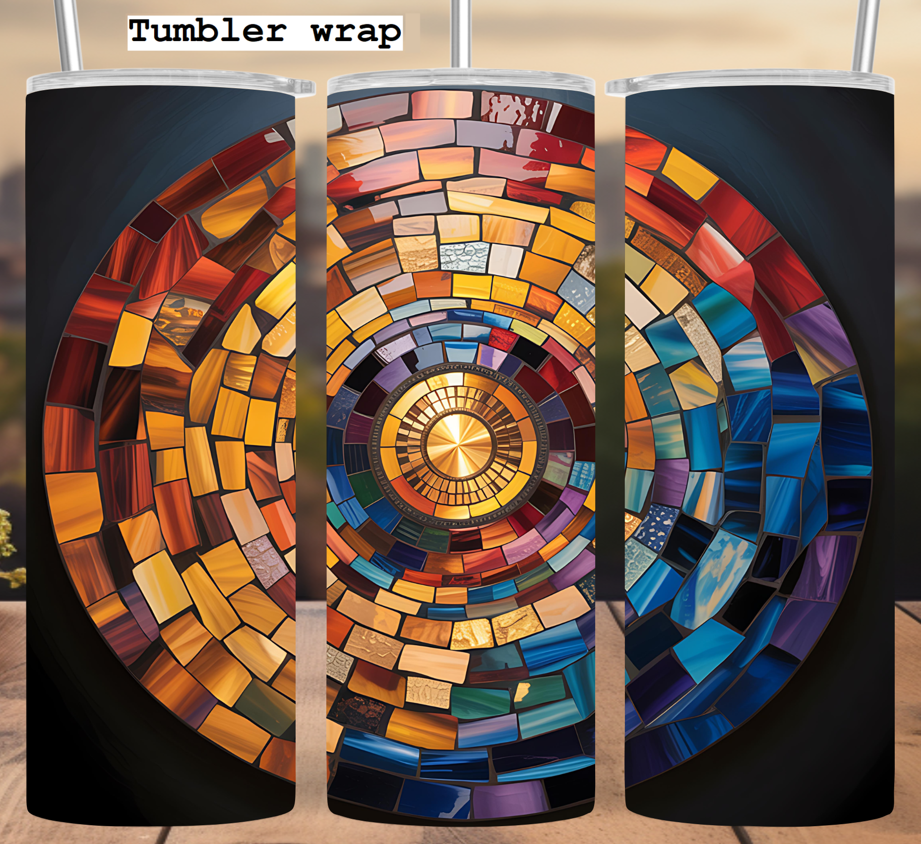 Stained Glass Mosaic Art tumbler wrap 20oz PNG