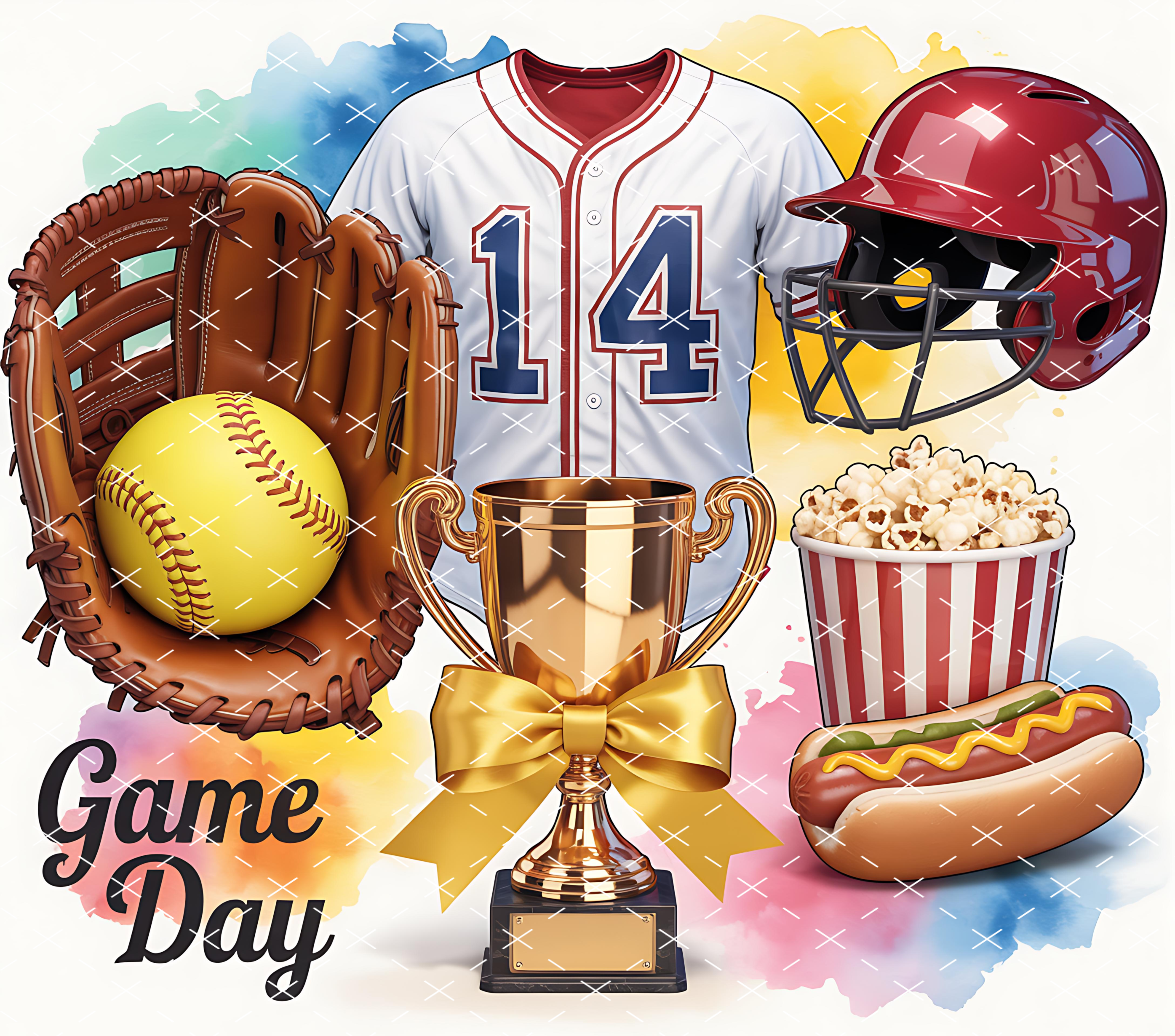 Game Day Tumbler Wrap: Softball Glove Trophy and Team Spirit Design tumbler wrap 20oz PNG