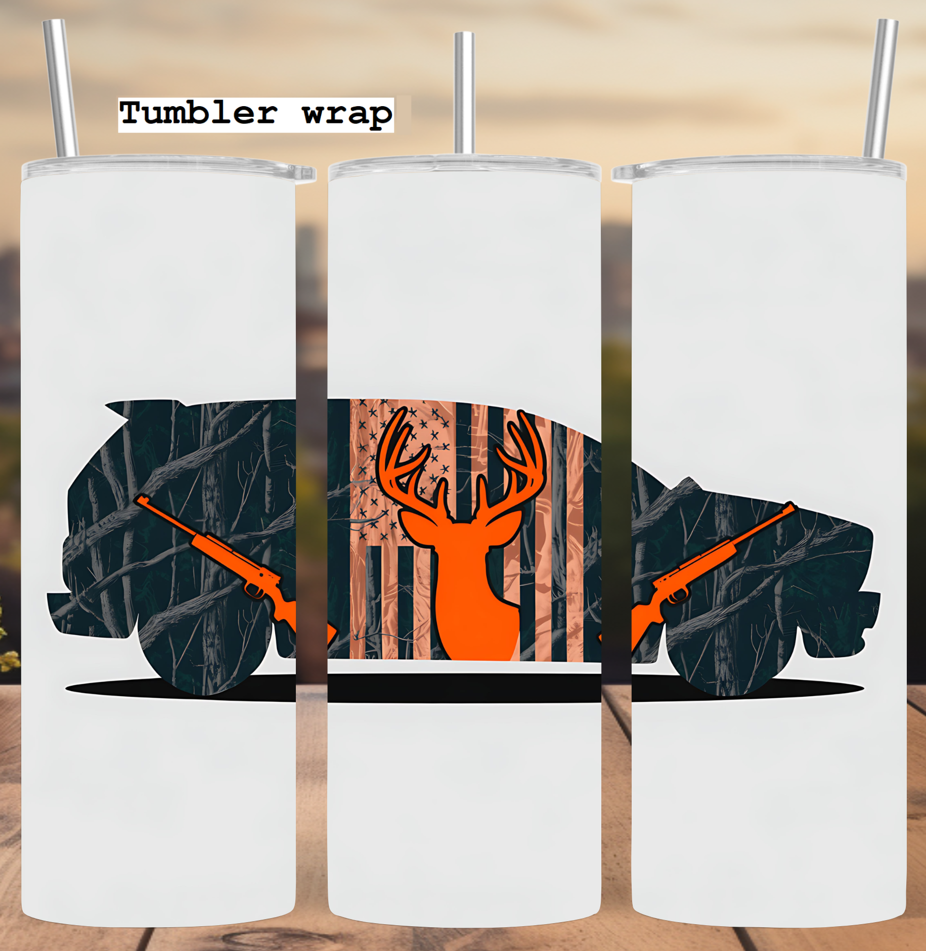 hunting deer truck flag tumbler wrap 20oz PNG