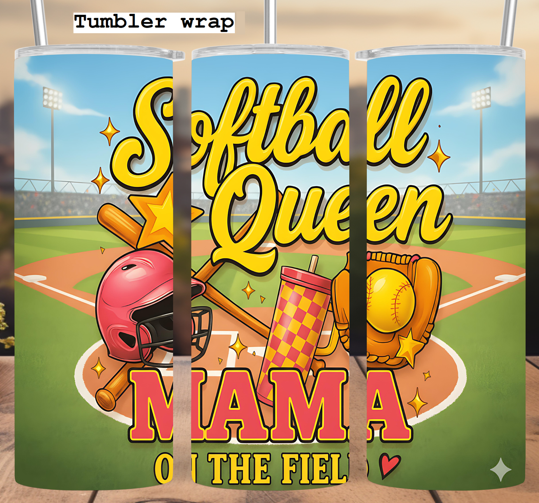 Softball Queen Mama: Bold Sports Field Design tumbler wrap 20oz PNG