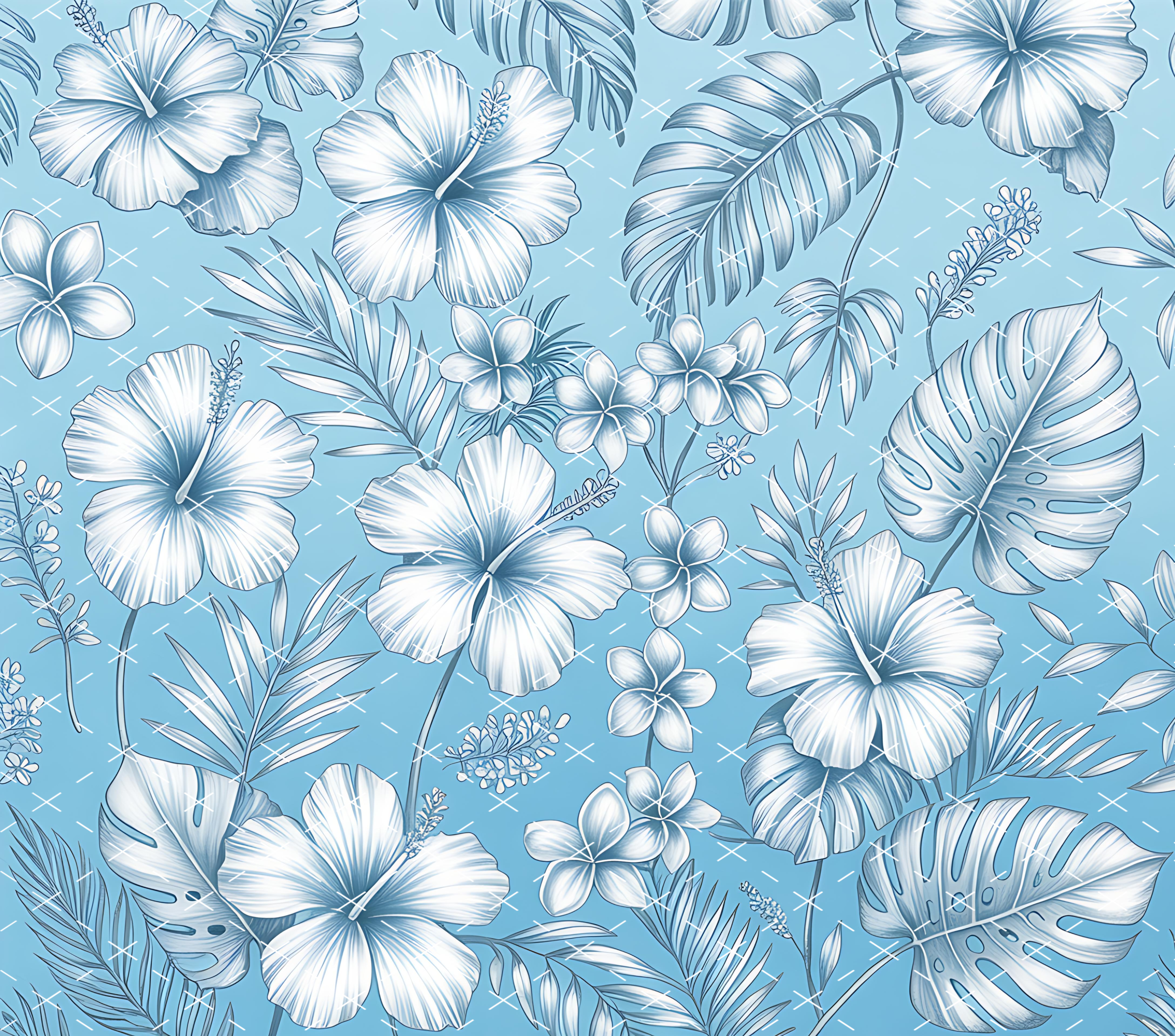 Tropical Hibiscus Floral: Blue Island Paradise Aesthetic tumbler wrap 20oz PNG
