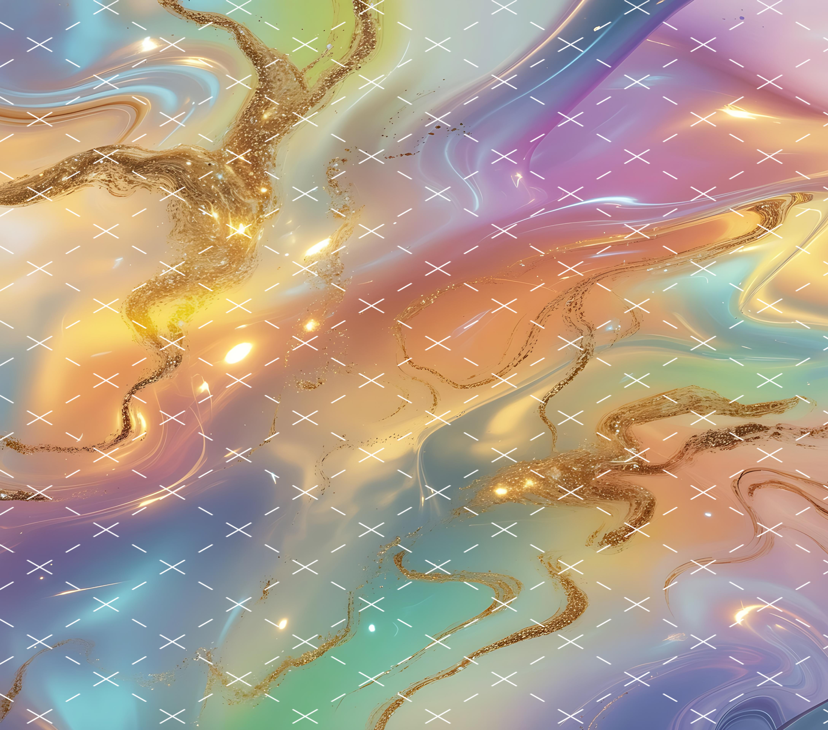 Pastel Holographic Marble: Iridescent Gold Shimmer Aesthetic tumbler wrap 20oz PNG