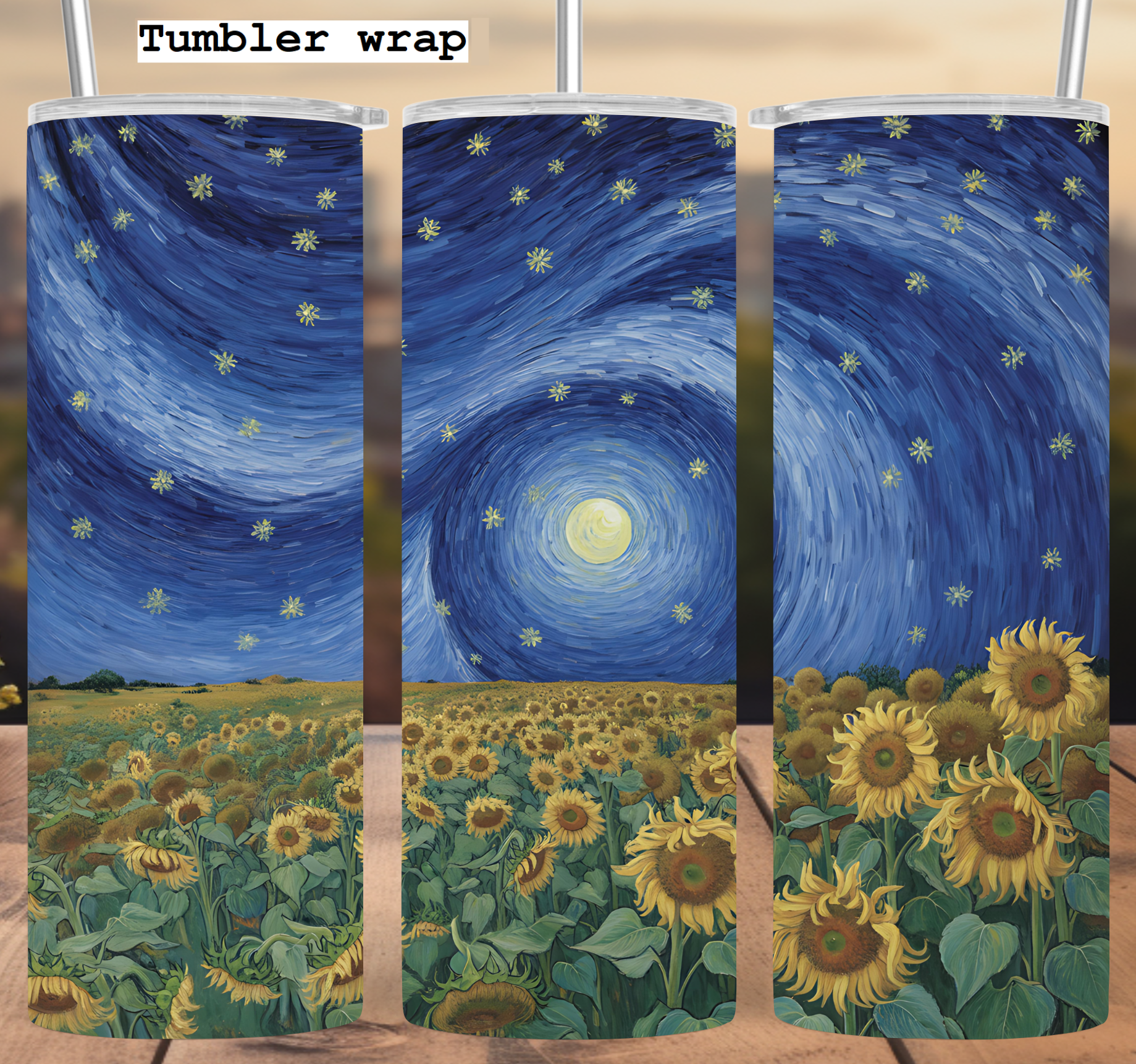 Sunflower Starry Night Sky tumbler wrap 20oz PNG
