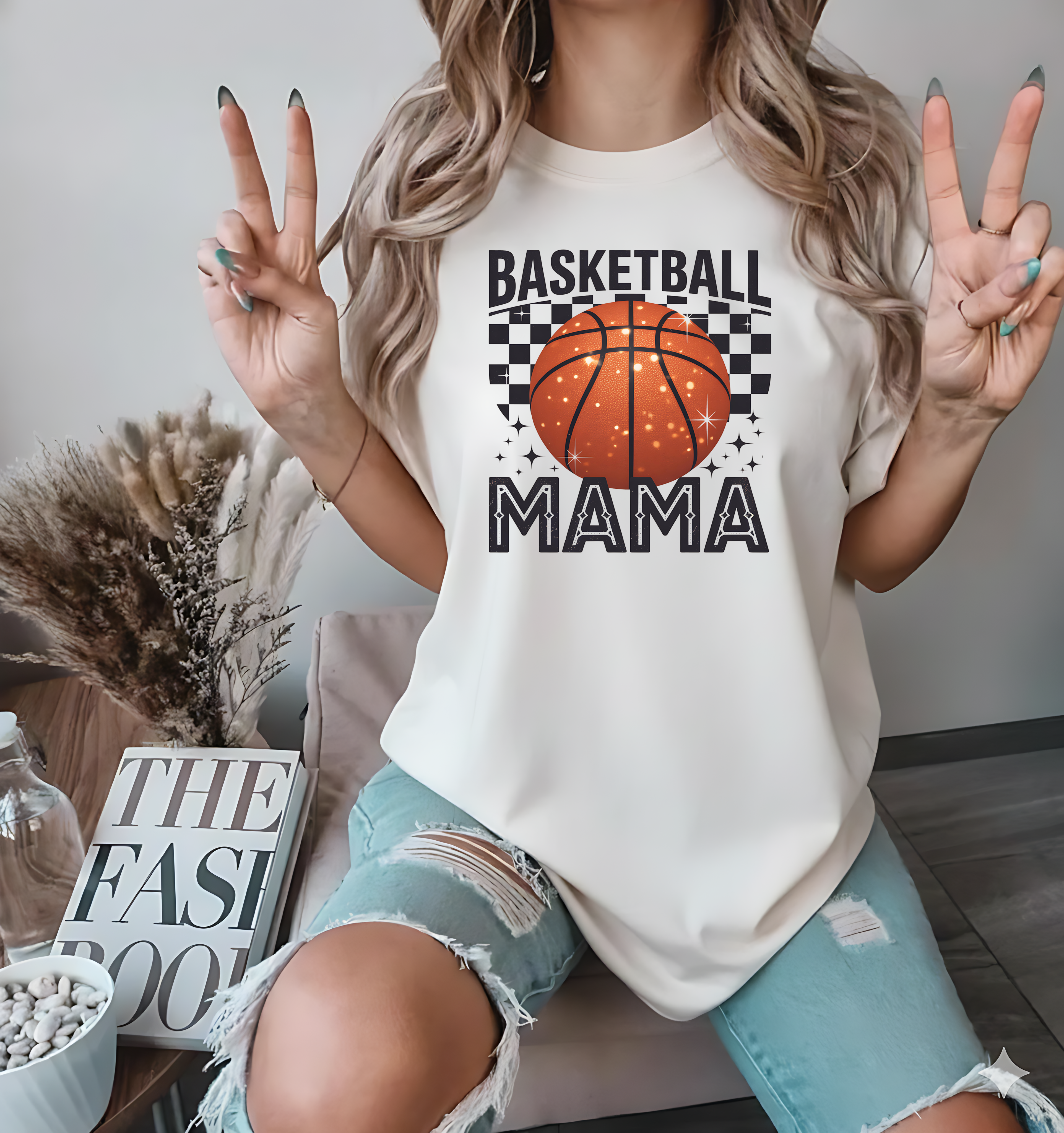 Basketball Mama: Sparkly Retro Checkered Sports Mom Design T shirt, Shirt, Sweatshirt PNG Digital Download