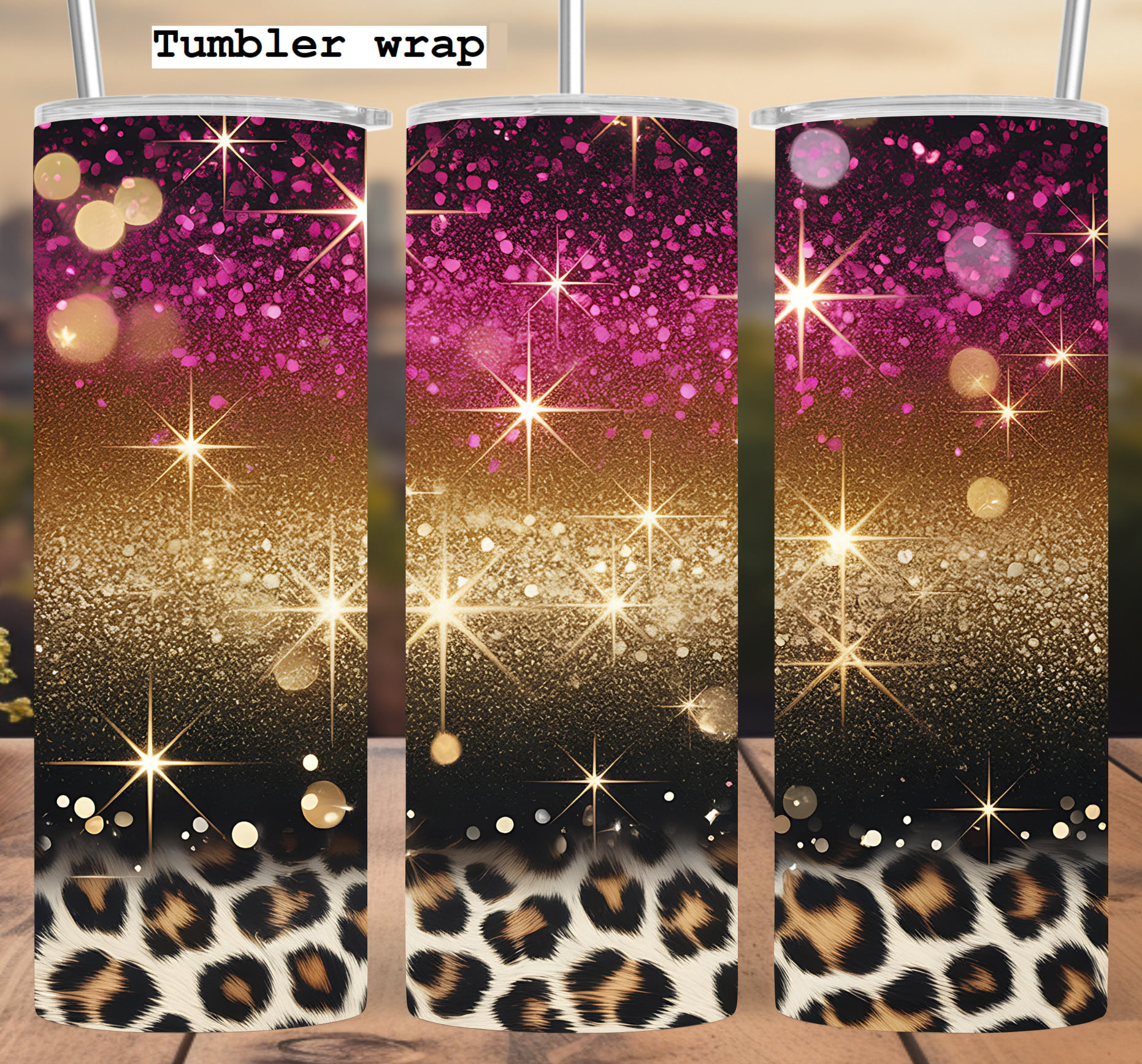 Pink Gold Leopard Glitter: Glam Sparkle Animal Print Aesthetic tumbler wrap 20oz PNG