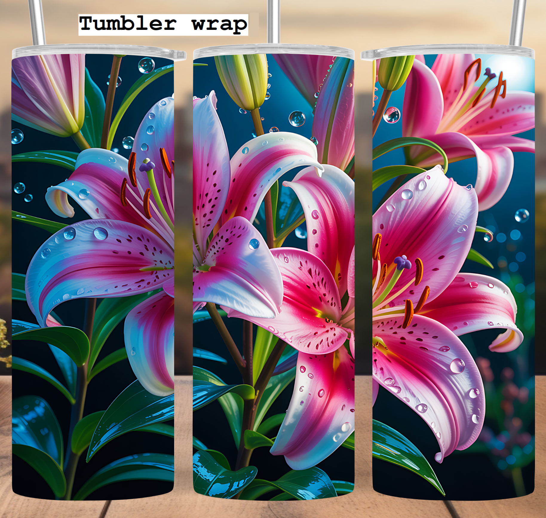 Pink Lily Flower Bloom tumbler wrap 20oz PNG