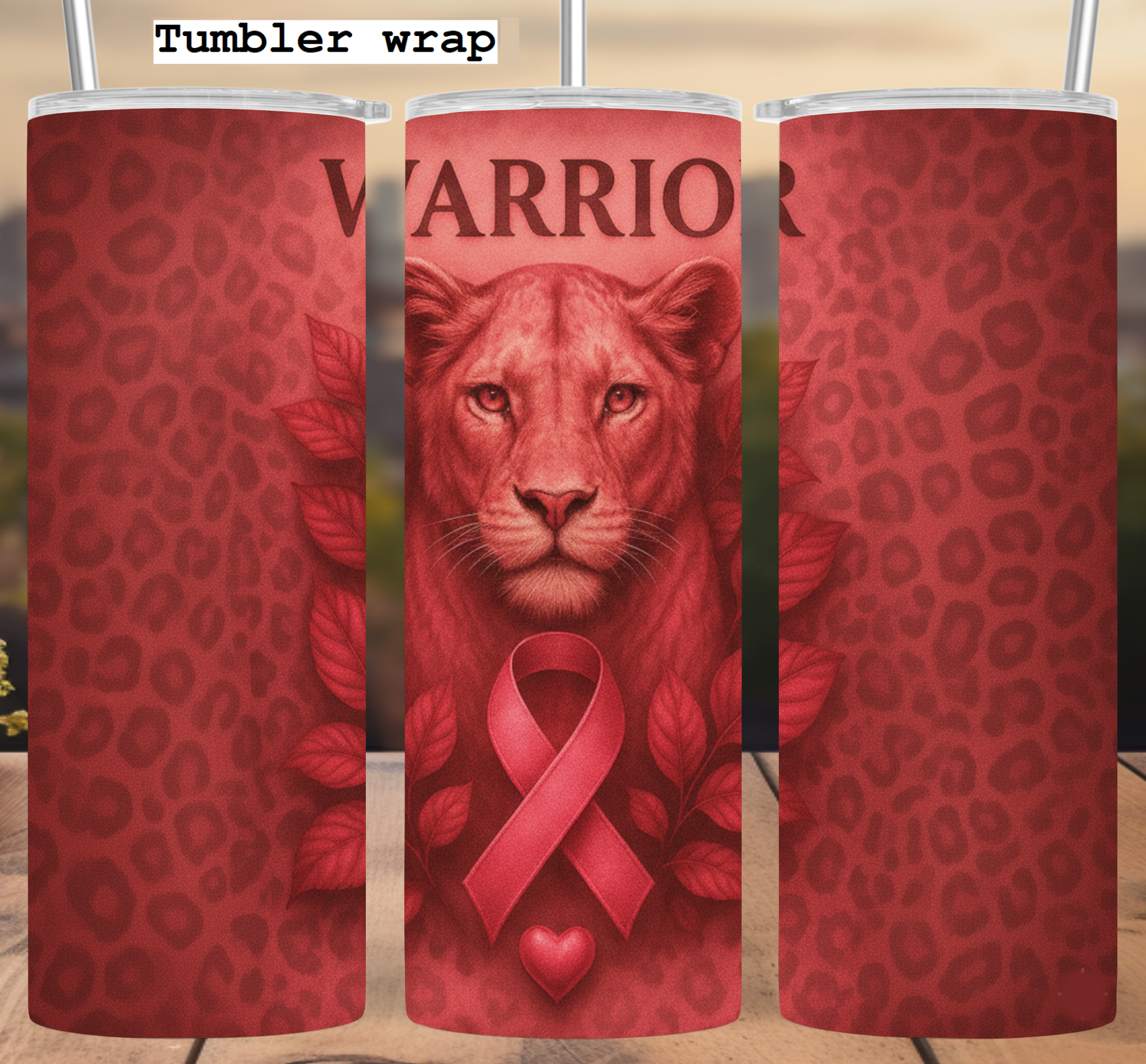 Warrior Lioness: Pink Ribbon Awareness Strength Design tumbler wrap 20oz PNG