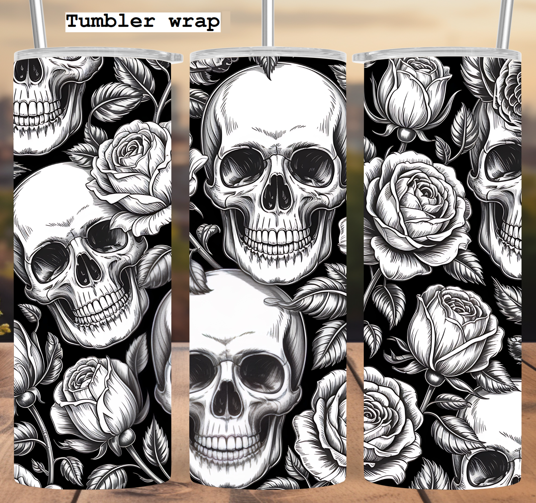 Skull Rose Pattern tumbler wrap 20oz PNG