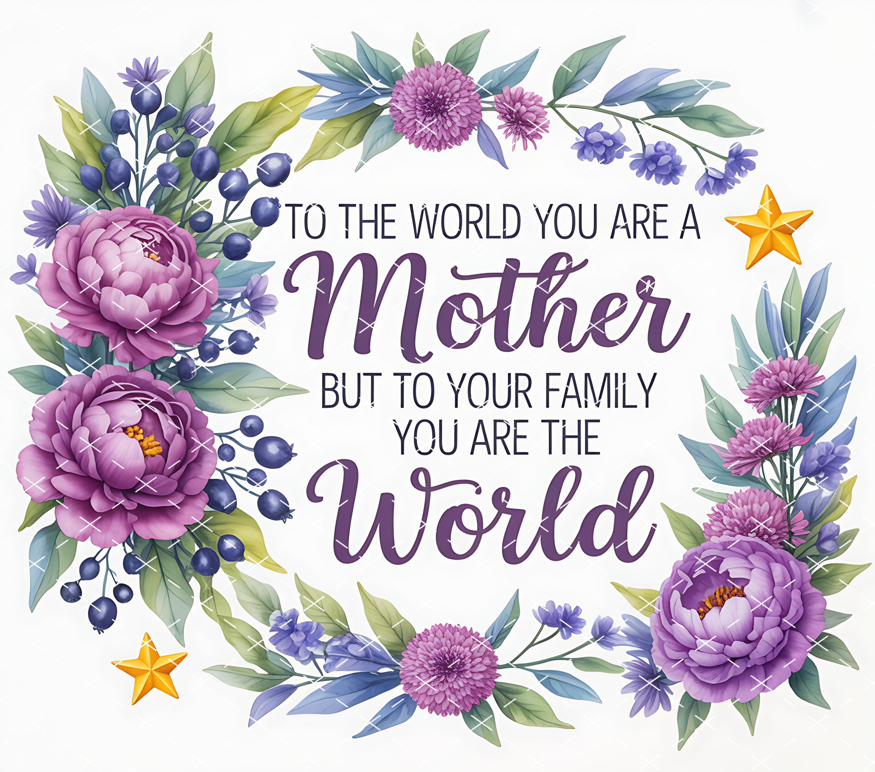 Mother Love Quote Floral Design: Purple Peonies and Gold Star Elegance tumbler wrap 20oz PNG