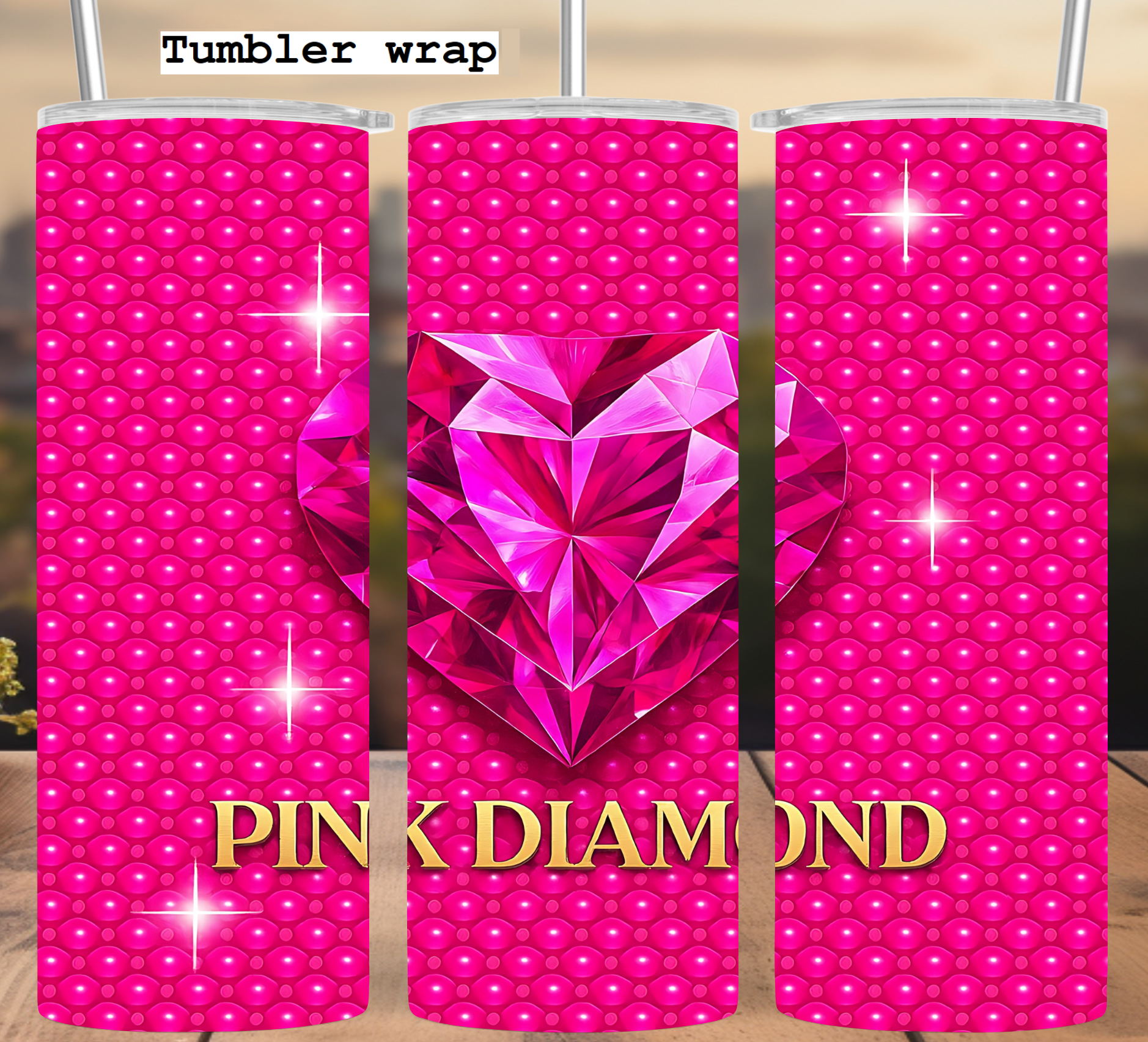 Pink Diamond Glam: Luxury Heart Sparkle Design tumbler wrap 20oz PNG