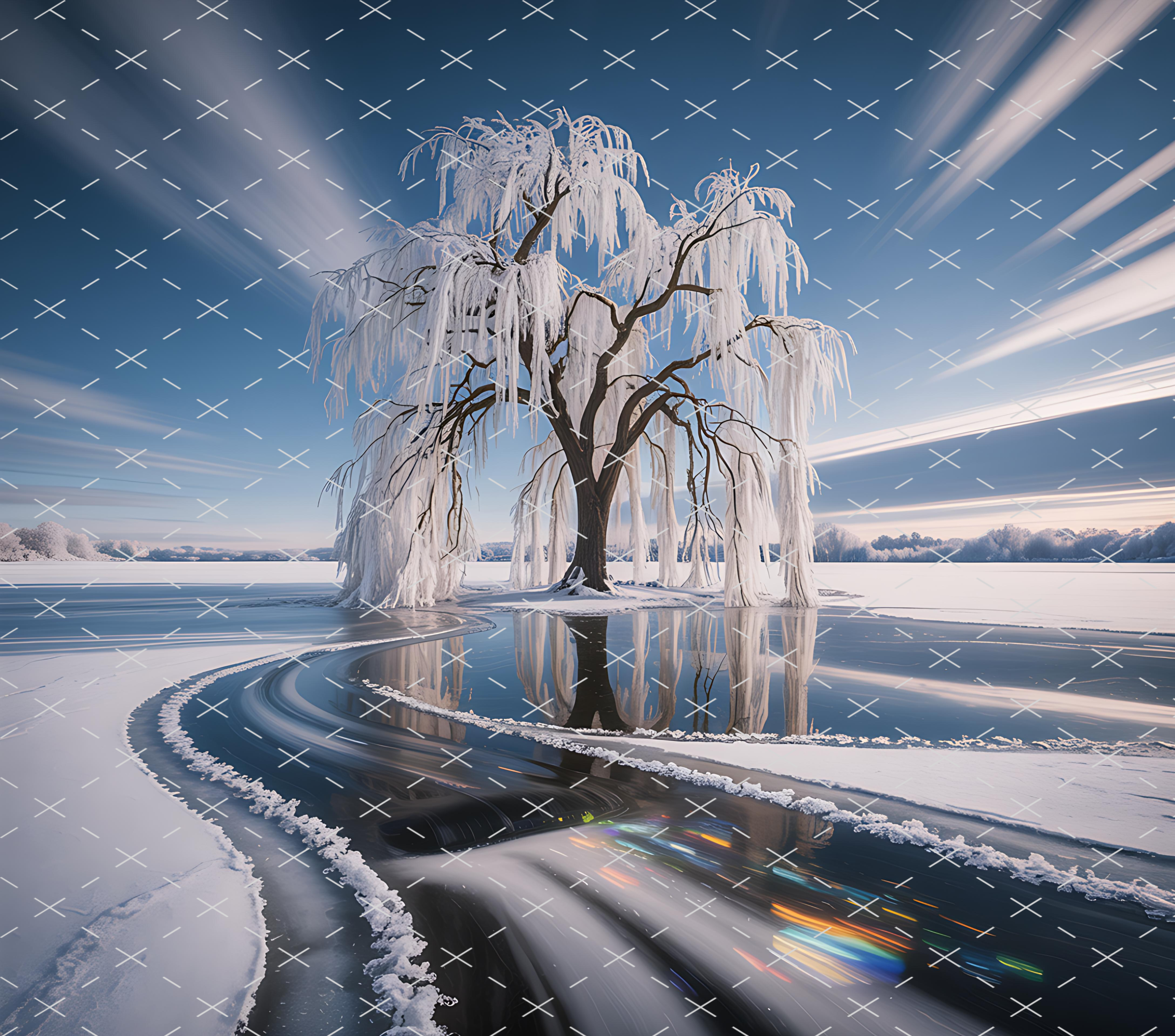 Frozen Willow Reflection Winter tumbler wrap 20oz PNG