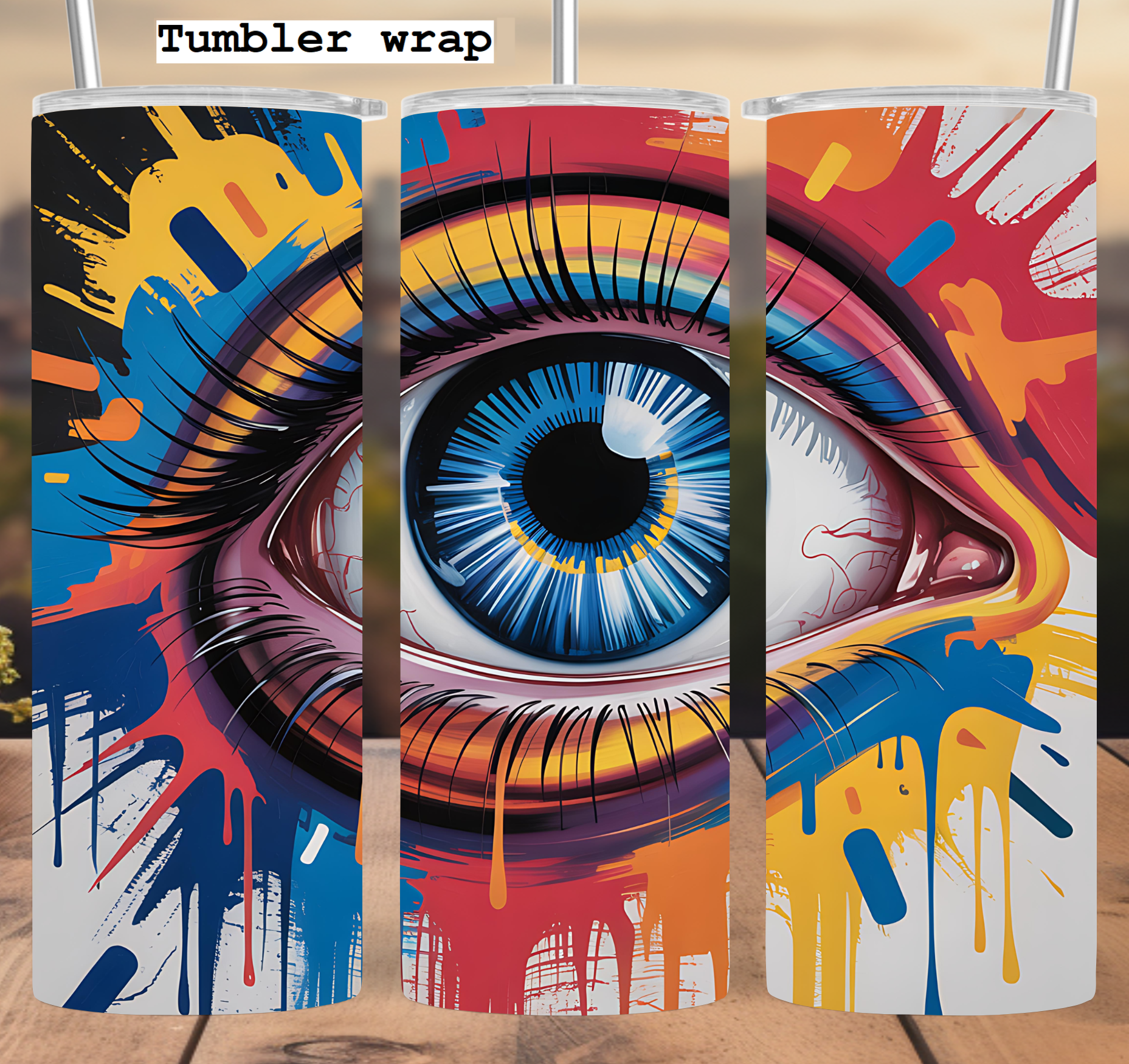 Colorful Eye Splash Design tumbler wrap 20oz PNG