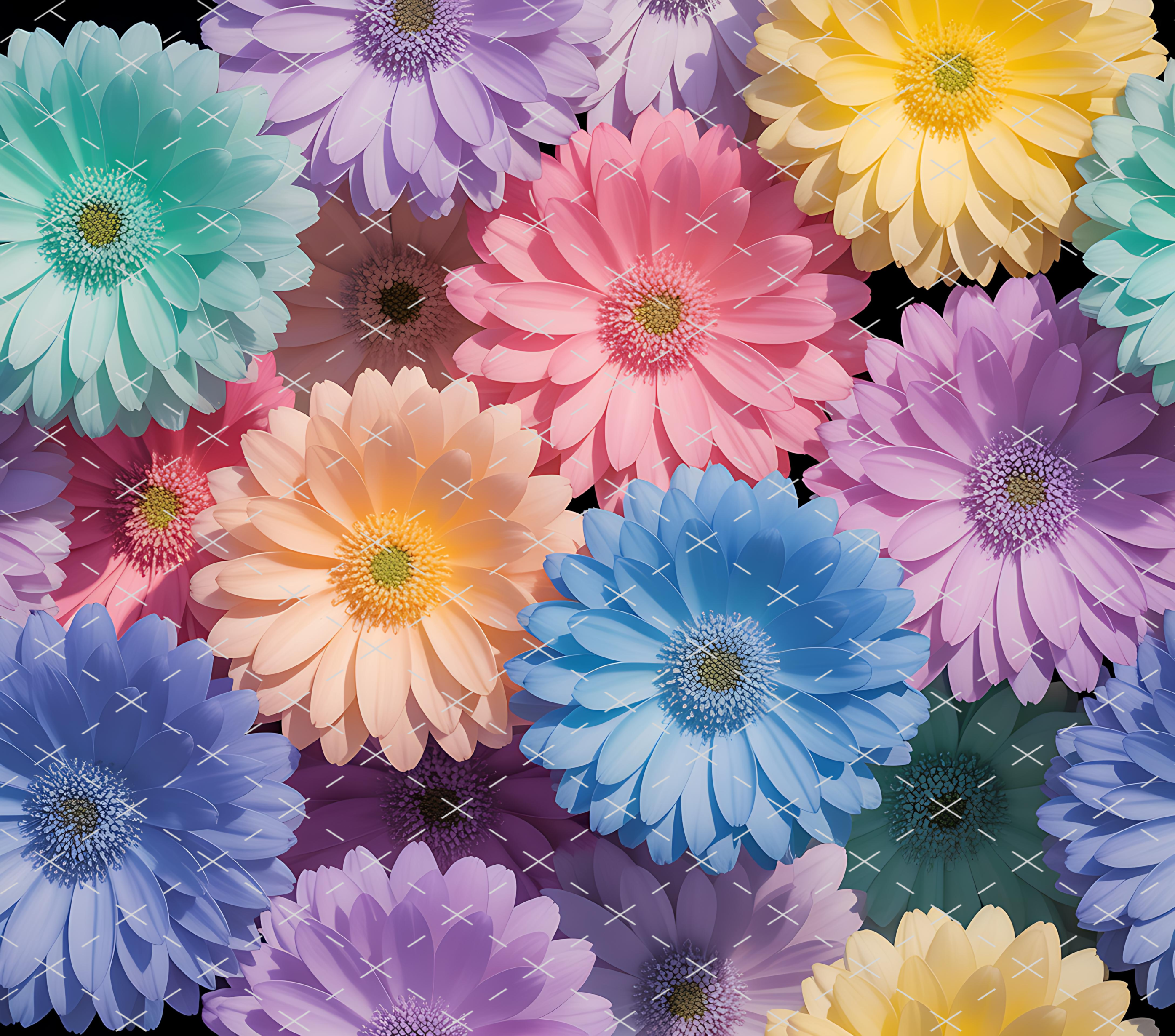 Pastel Colorful Daisy Flowers tumbler wrap 20oz PNG