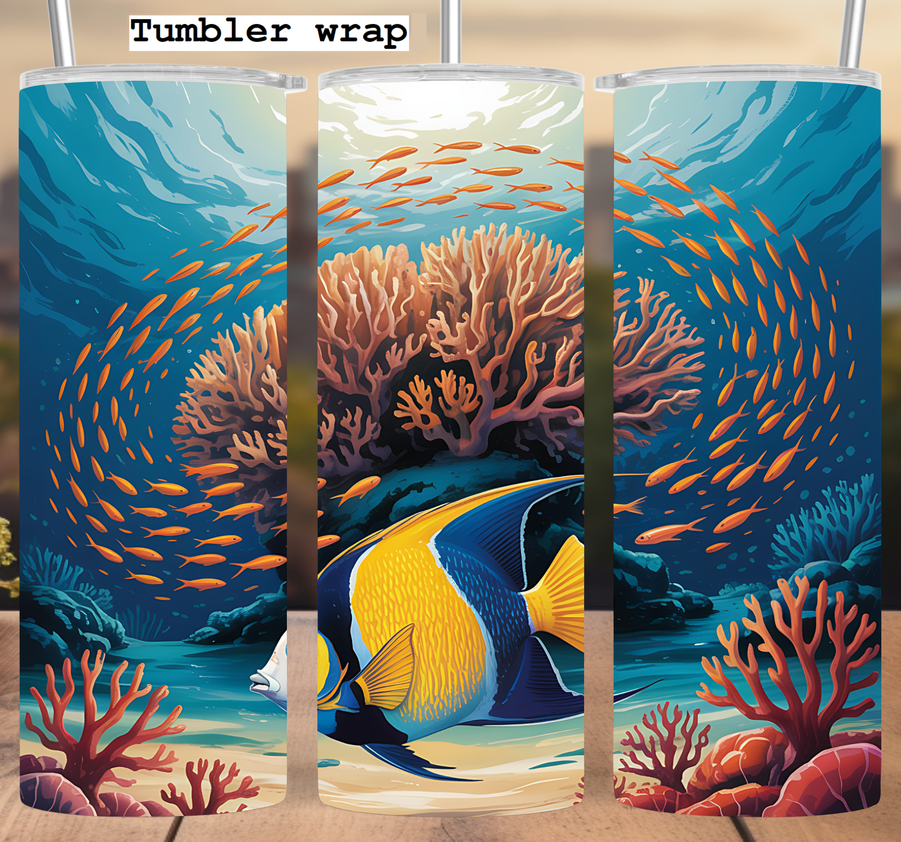 Tropical Coral Reef Fish tumbler wrap 20oz PNG