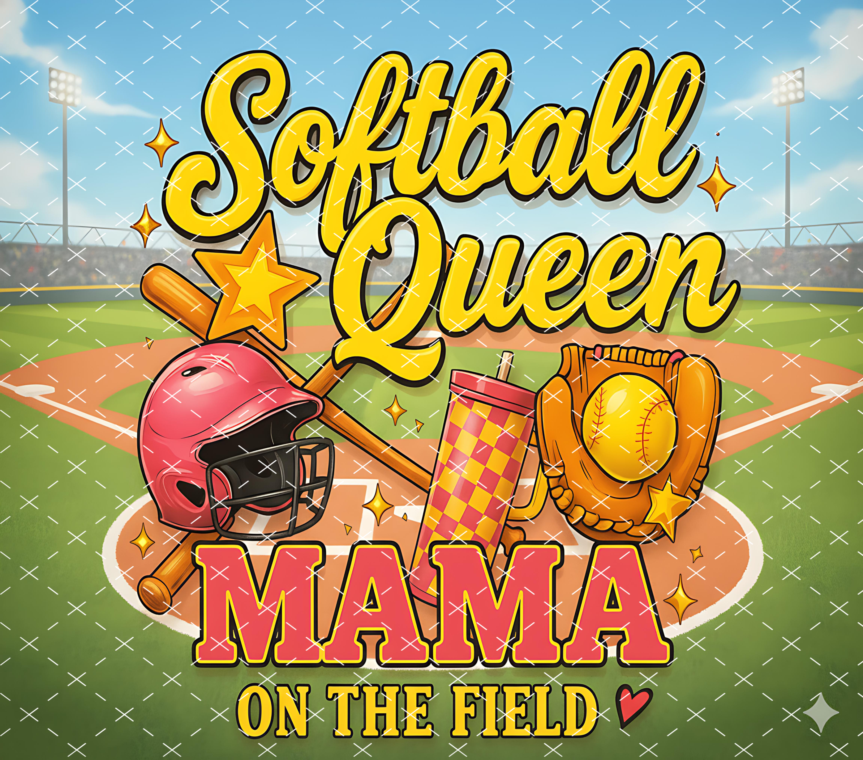 Softball Queen Mama: Bold Sports Field Design tumbler wrap 20oz PNG