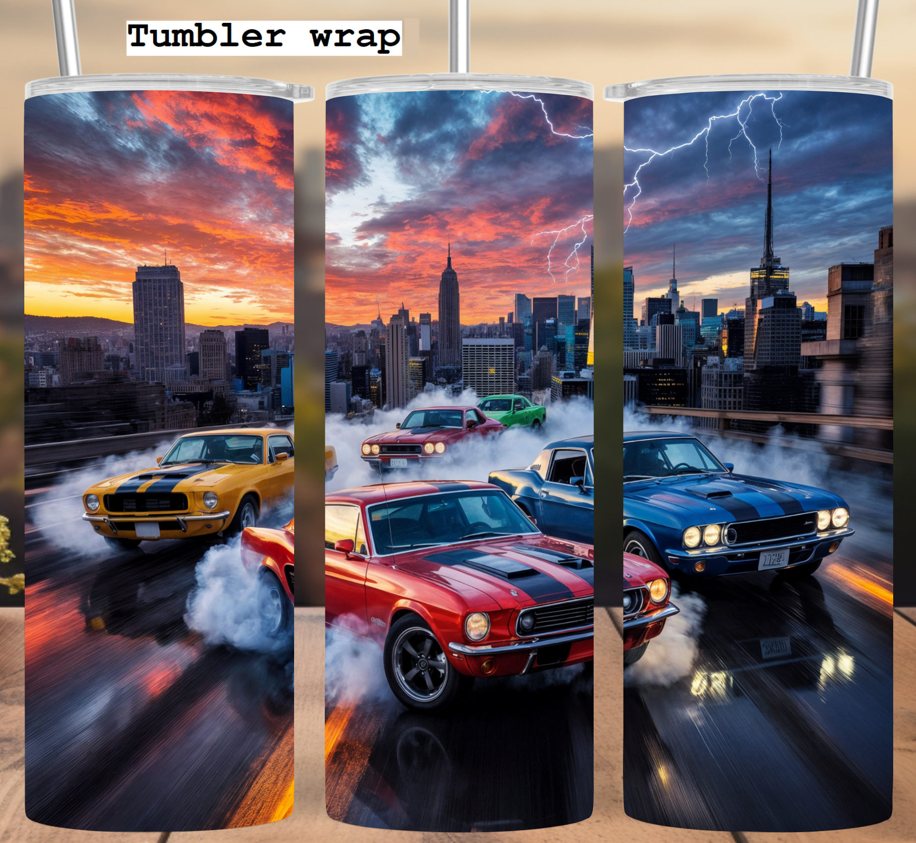 Vintage Muscle Car City Street Racing Design tumbler wrap 20oz PNG