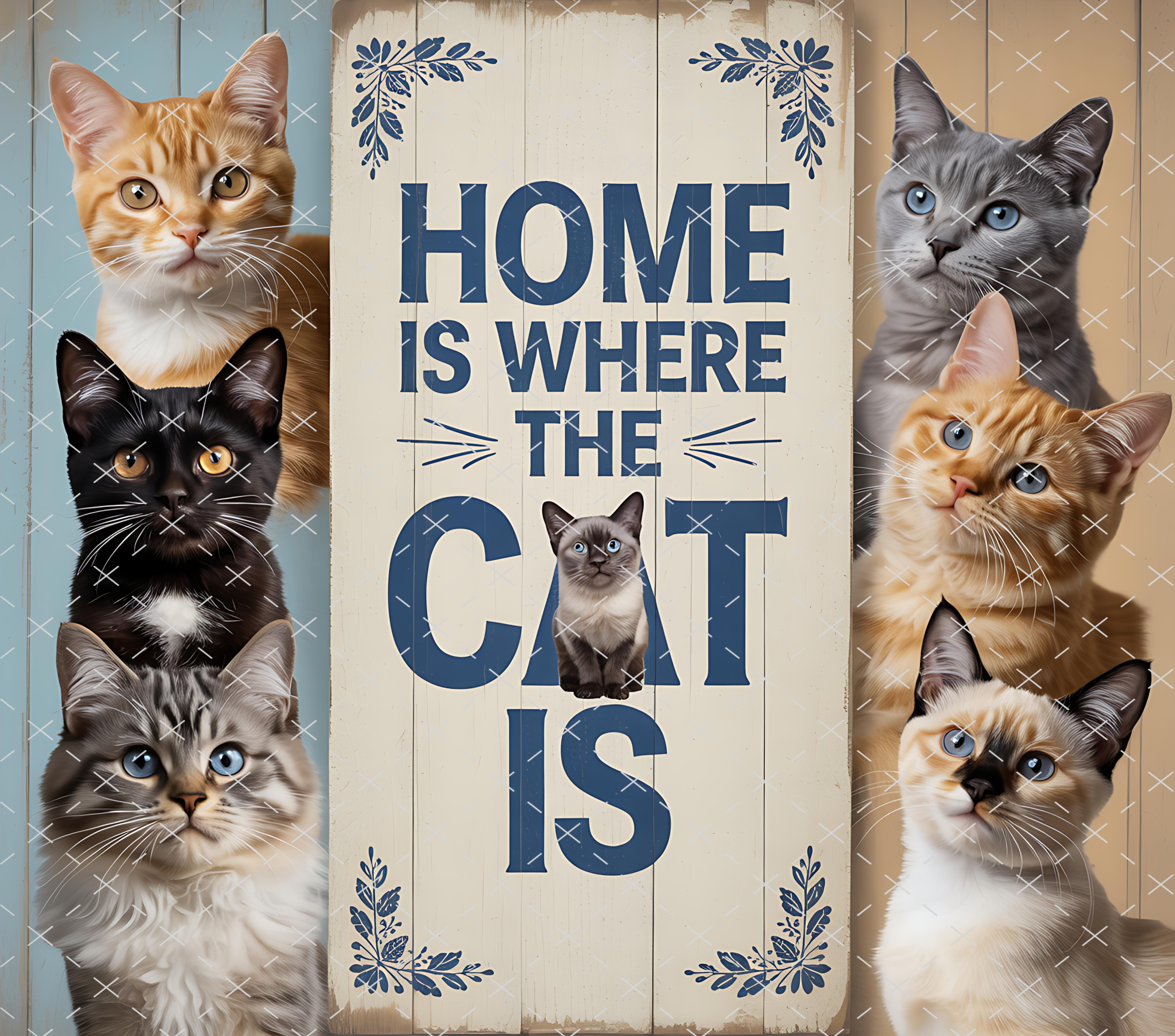 Home Is Where The Cat Is: Cute Rustic Cat Lover Design tumbler wrap 20oz PNG
