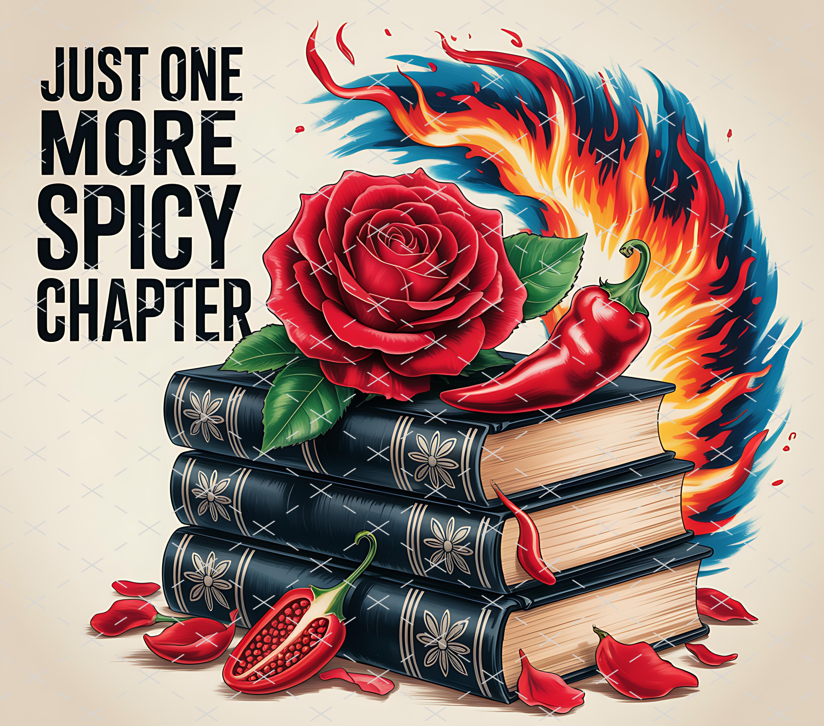 Spicy Romance Book Lover: Red Rose and Chili Pepper Flame Design tumbler wrap 20oz PNG