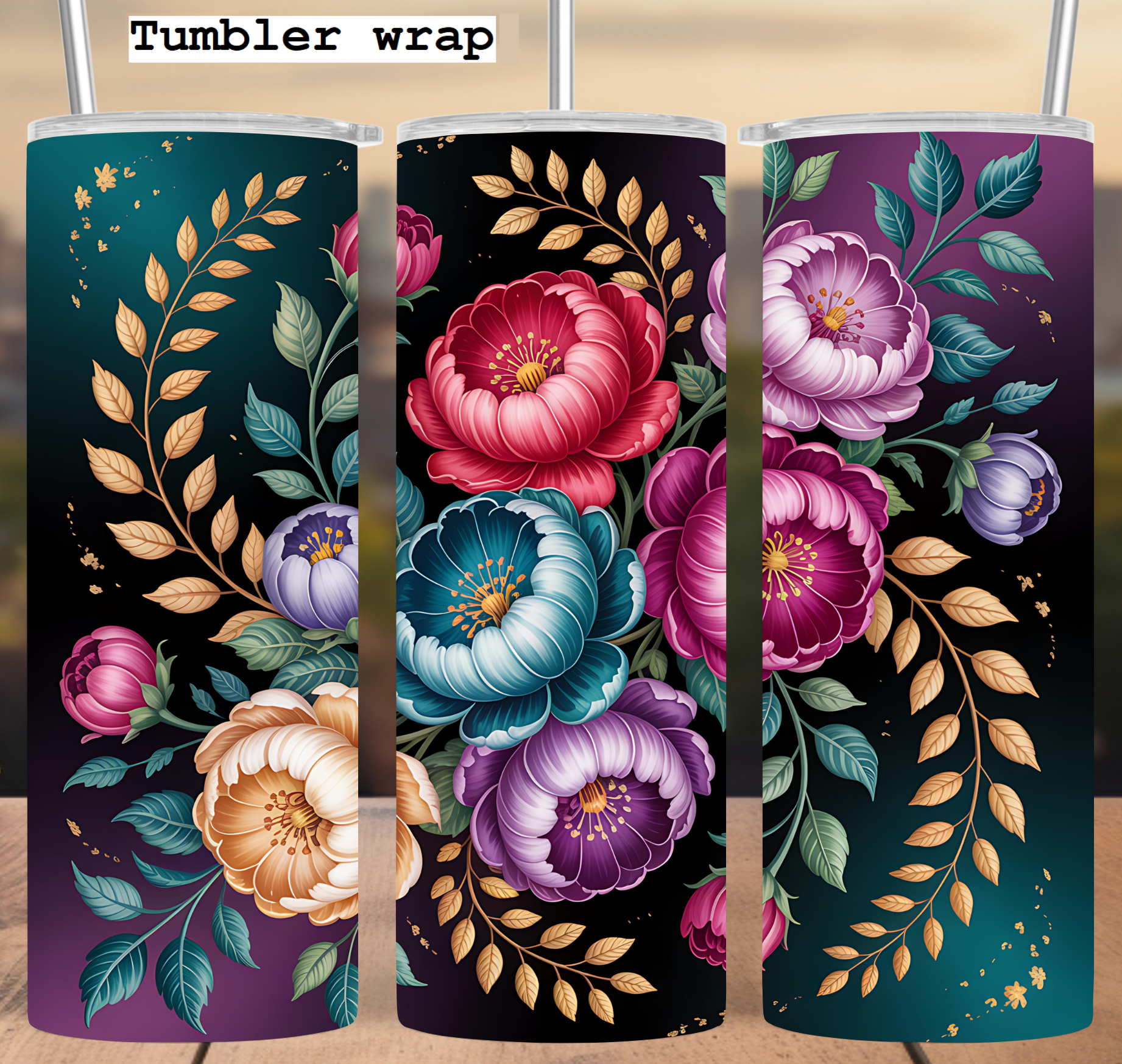Colorful Floral Bouquet tumbler wrap 20oz PNG