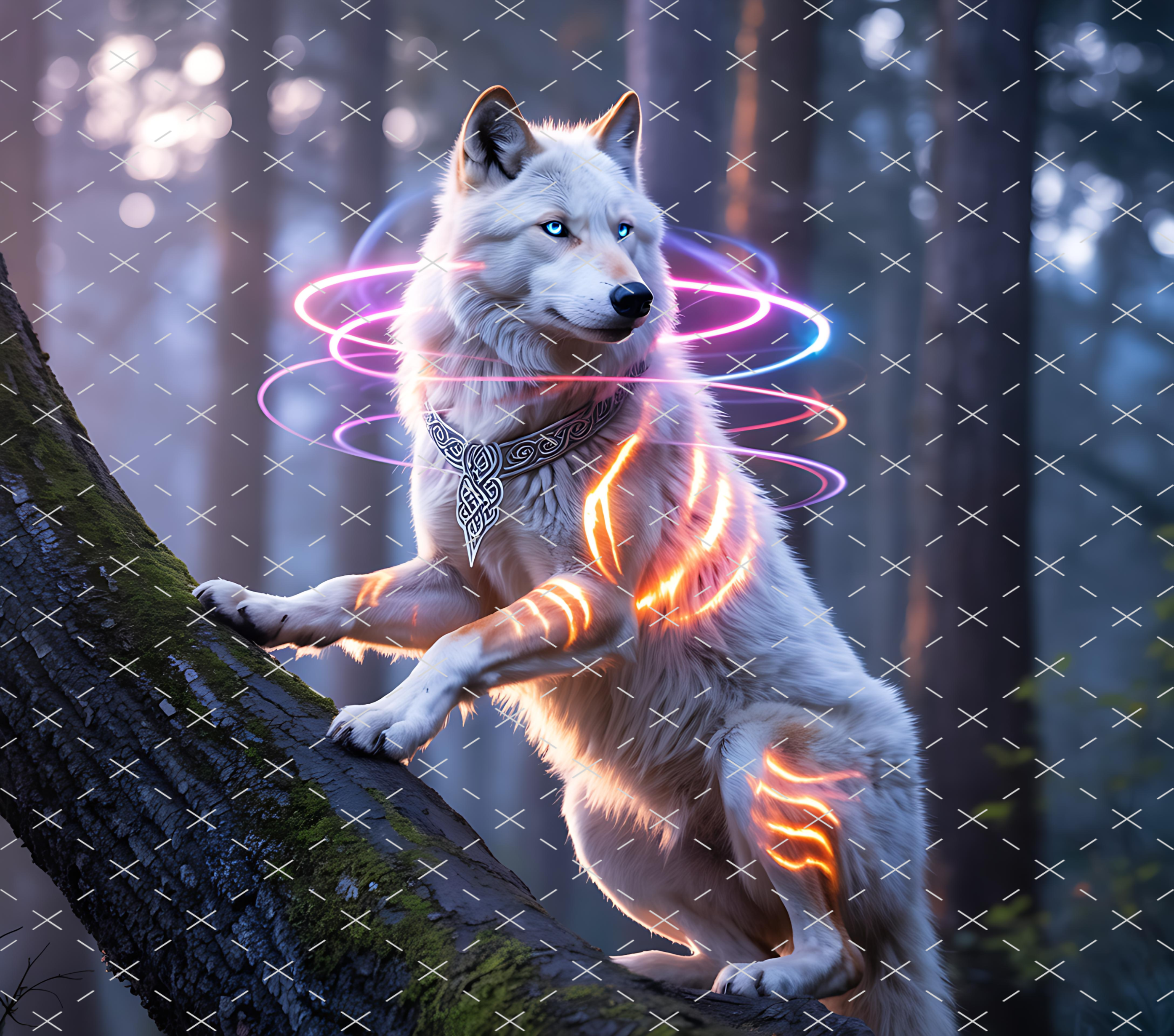 Mystic Wolf Forest Glow tumbler wrap 20oz PNG