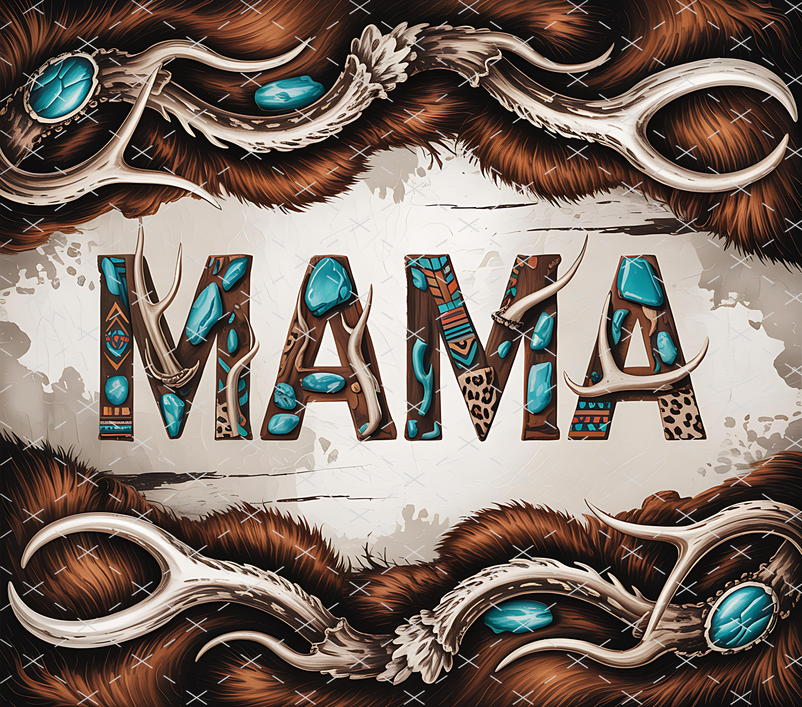 Mama western turquoise antler tumbler wrap 20oz PNG