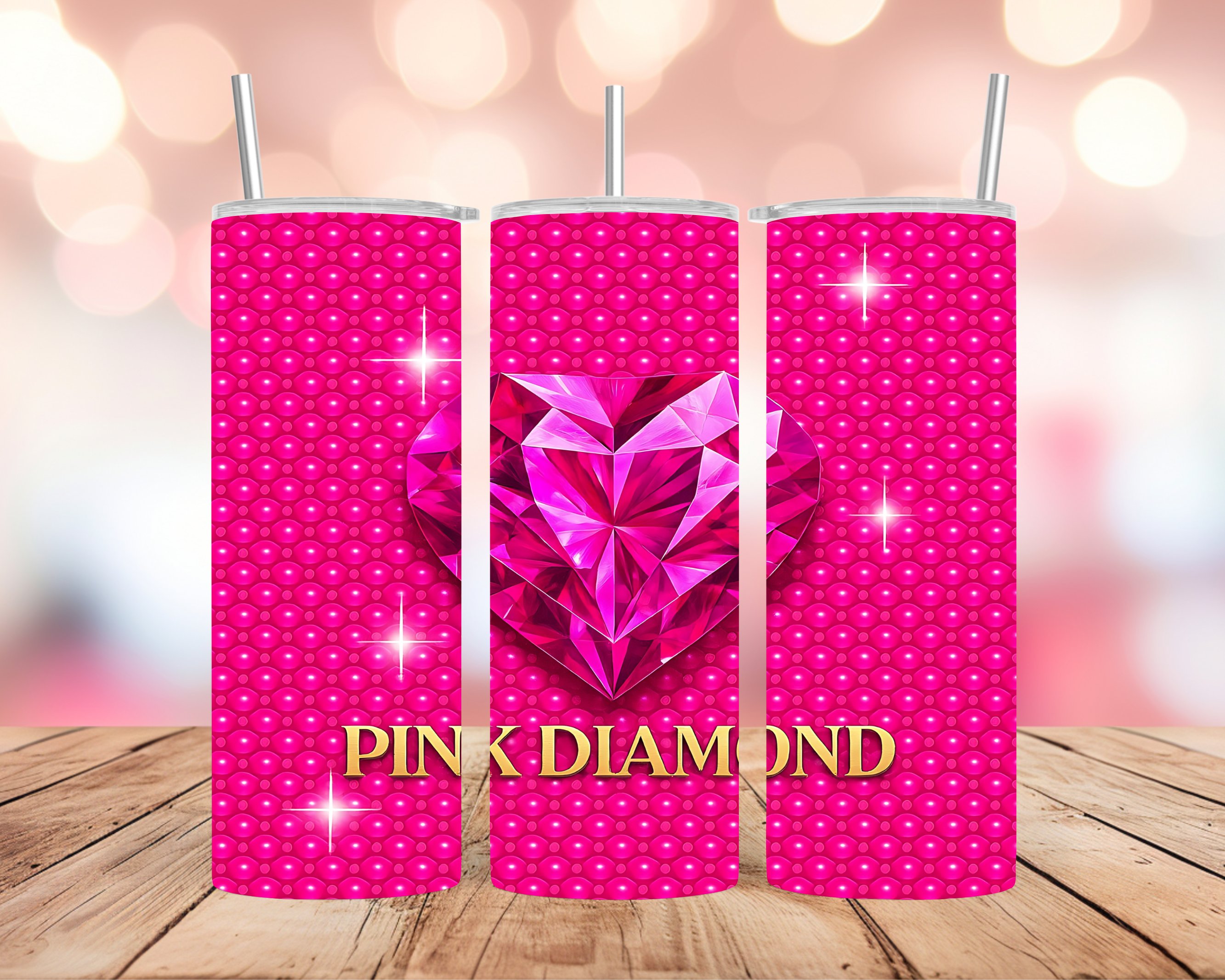 Pink Diamond Tumbler Wrap: Luxury Heart Sparkle Pattern 20oz PNG (Digital Download)