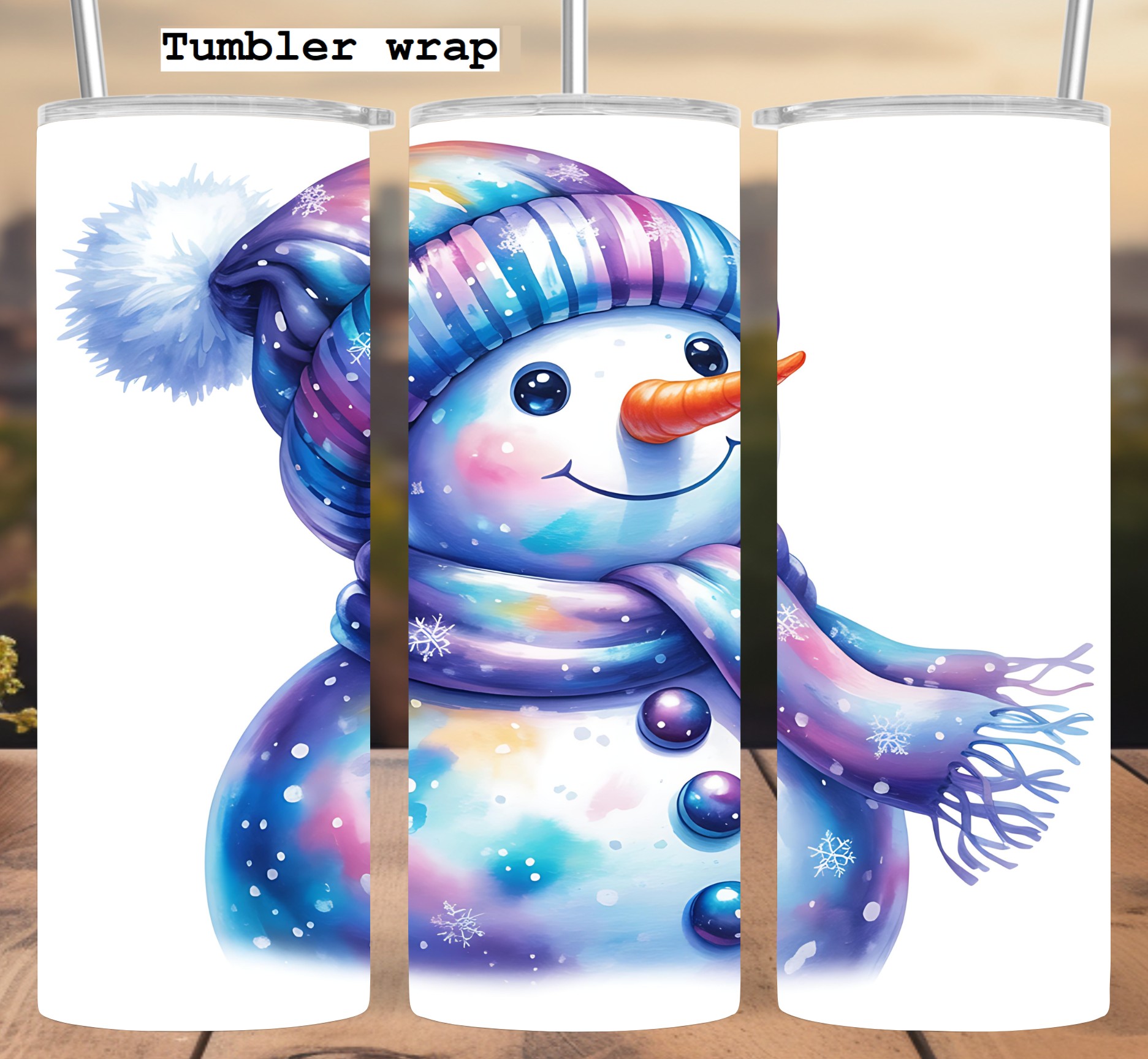Colorful Snowman Tumbler Wrap 20oz PNG