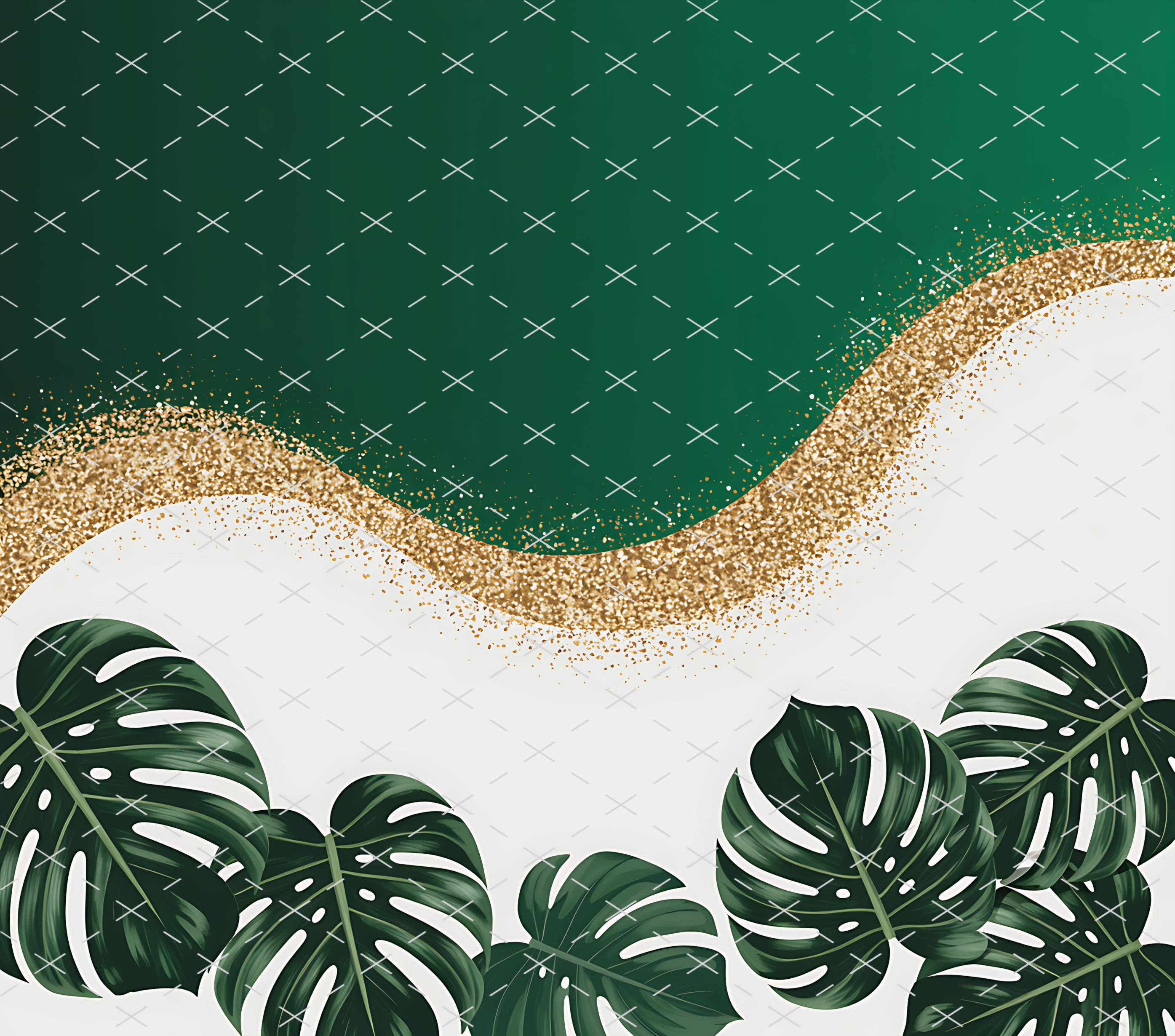 Tropical Green Gold Glitter tumbler wrap 20oz PNG